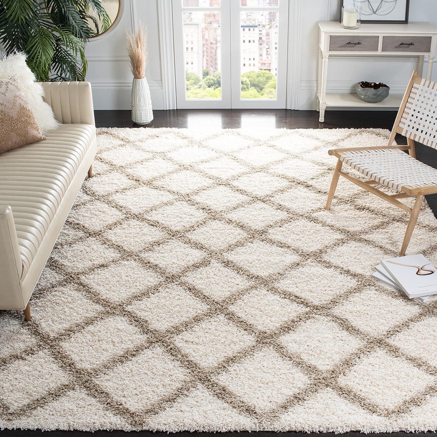 Dallas Shag SGD258 Power Loomed Area Rug - Ivory/Beige - 6'x6' - Safavieh.