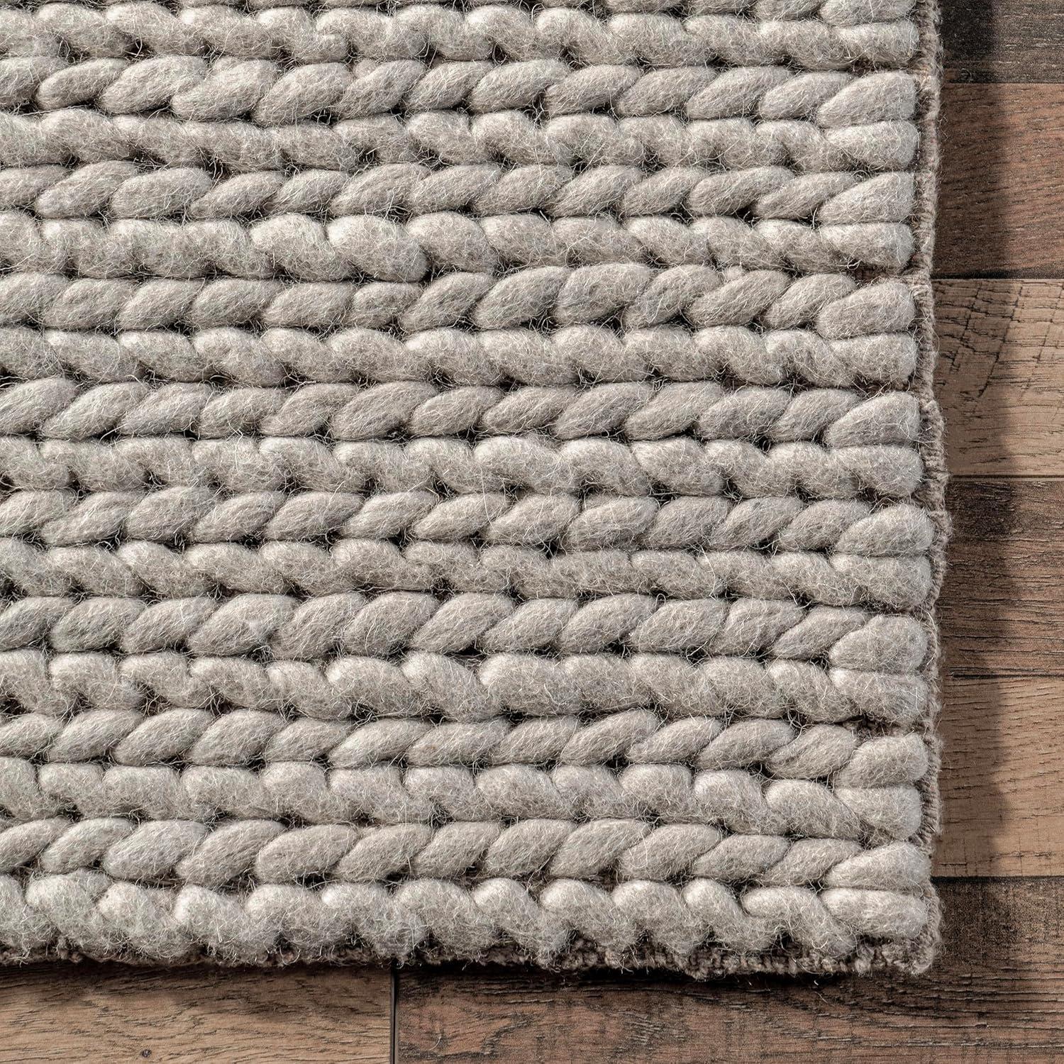 nuLOOM Penelope Braided Wool Area Rug, 5' x 8', Light Gray