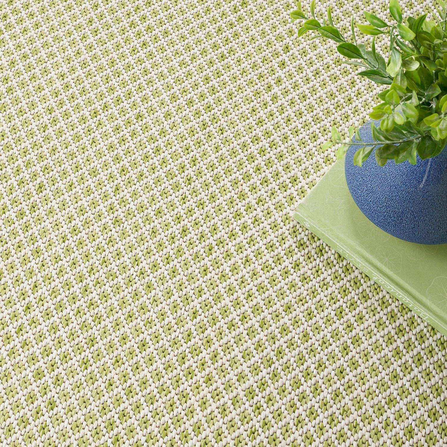 Nourison 4' x 4' Courtyard Modern Easy Care Flatweave Indoor Outdoor Square Rug Ivory Green