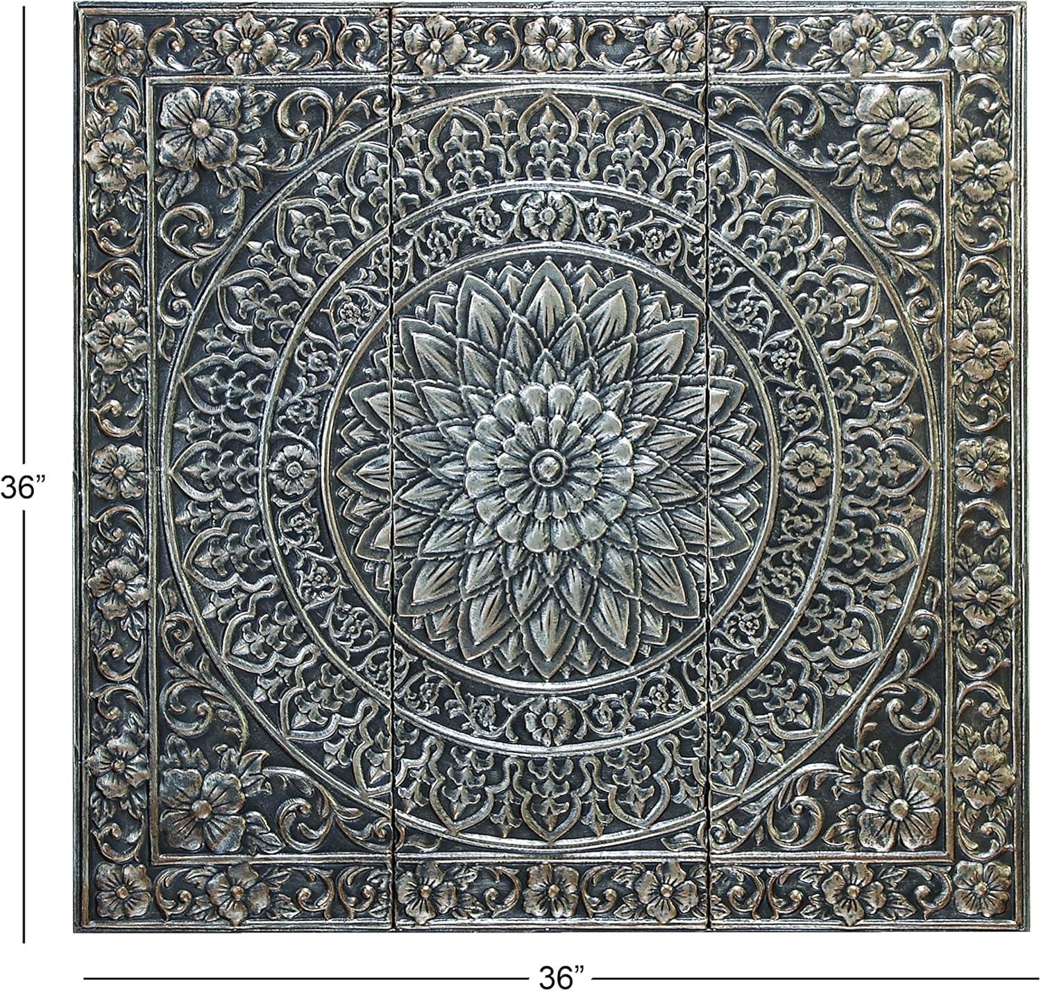 DecMode Silver Metal Scroll Wall Decor with Embossed Details