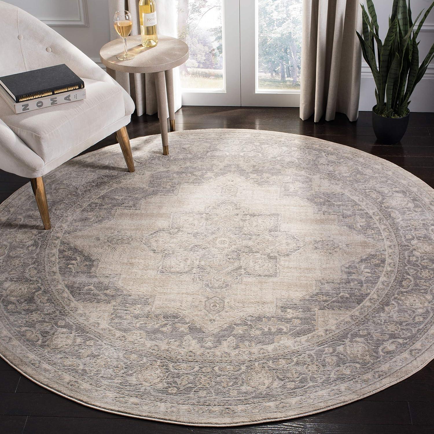 SAFAVIEH Brentwood Salah Oriental Area Rug, Cream/Grey, 9' x 9' Round