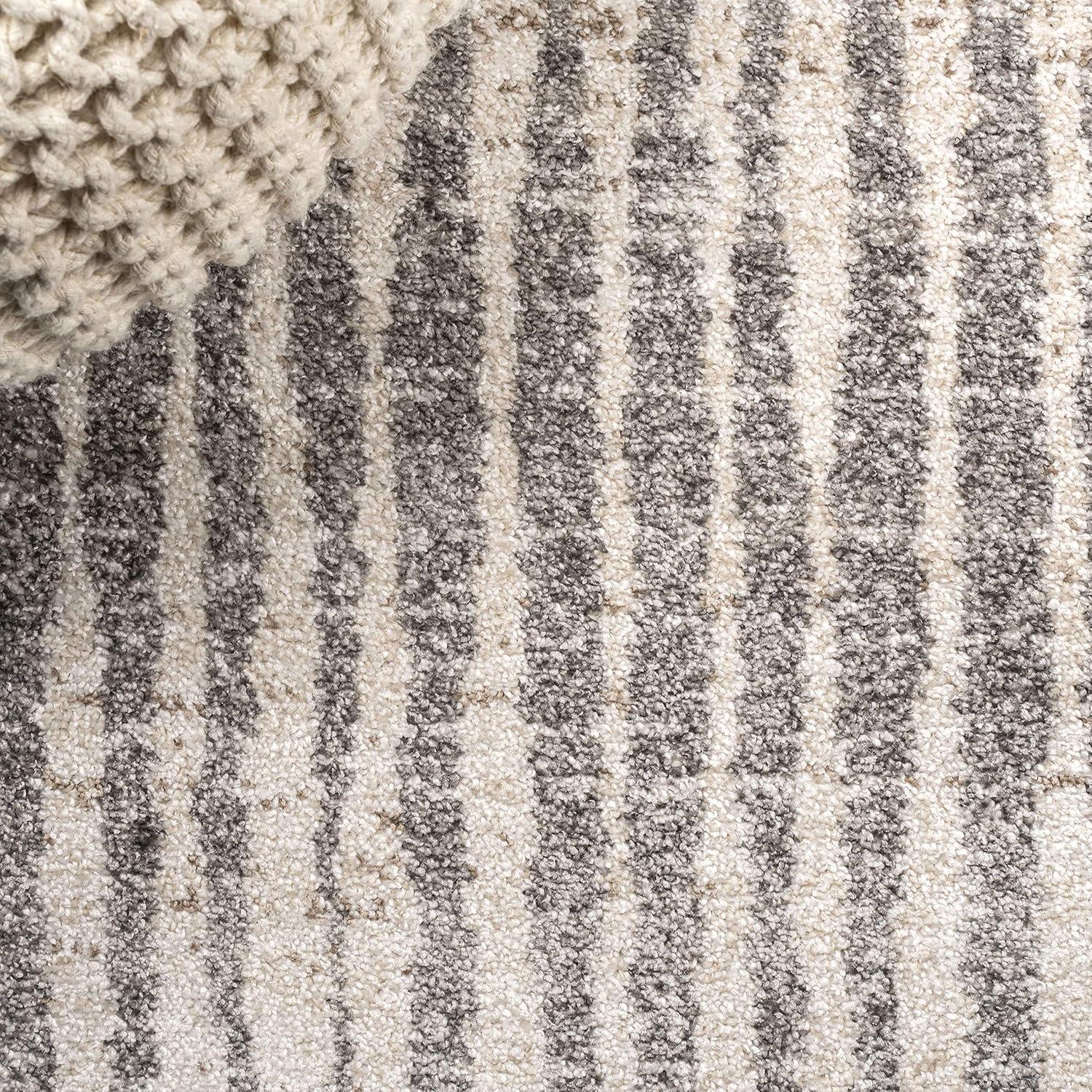 3'x5' Skoura Modern Bold Stripe Area Rug, Beige/Dark Gray - JONATHAN Y