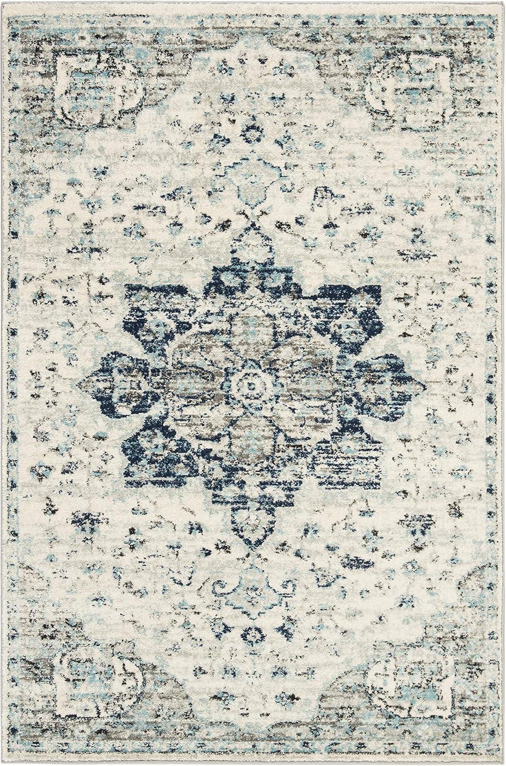 SAFAVIEH Madison Louise Overdyed Floral Area Rug, Ivory/Navy, 4' x 6'