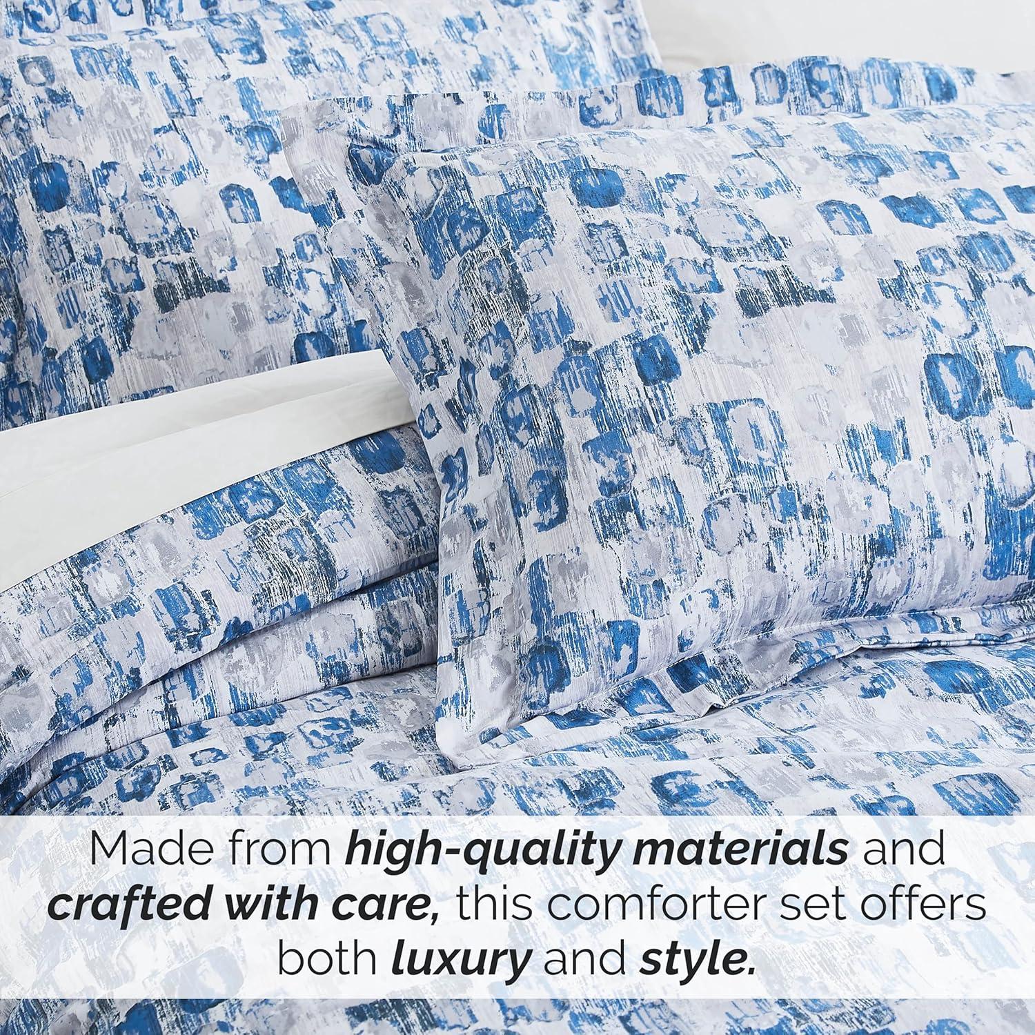 Twin XL Blue Abstract Microfiber Comforter Set with Acrylic Throw