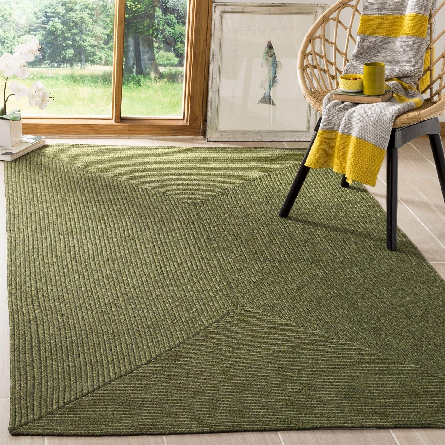 Handmade Cotton & Synthetic Braided 8' Square Green Area Rug