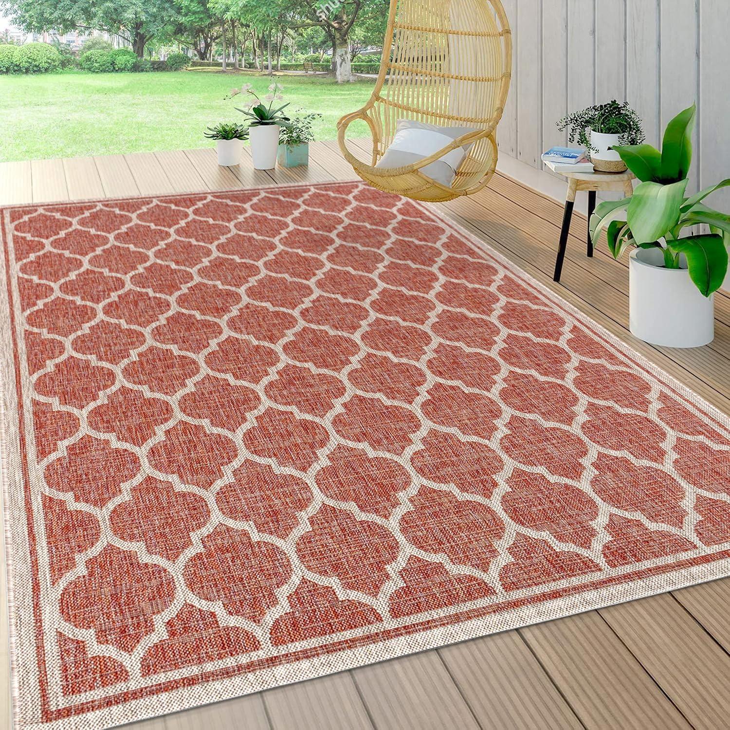 Trebol Moroccan Trellis Textured Weave Indoor/Outdoor Area Rug - JONATHAN Y