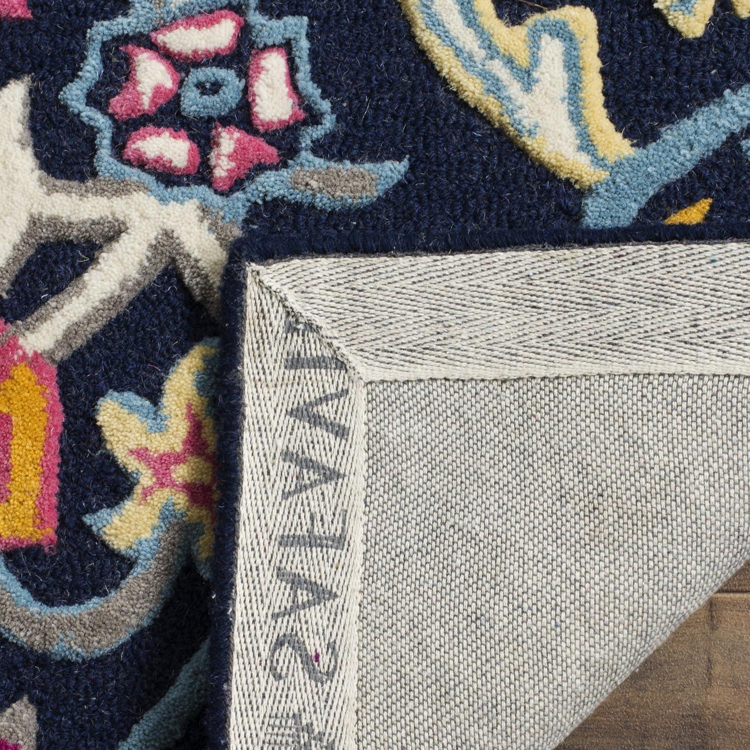 SAFAVIEH Bellagio Rio Floral Wool Area Rug, Navy Blue/Multi, 3' x 3' Square