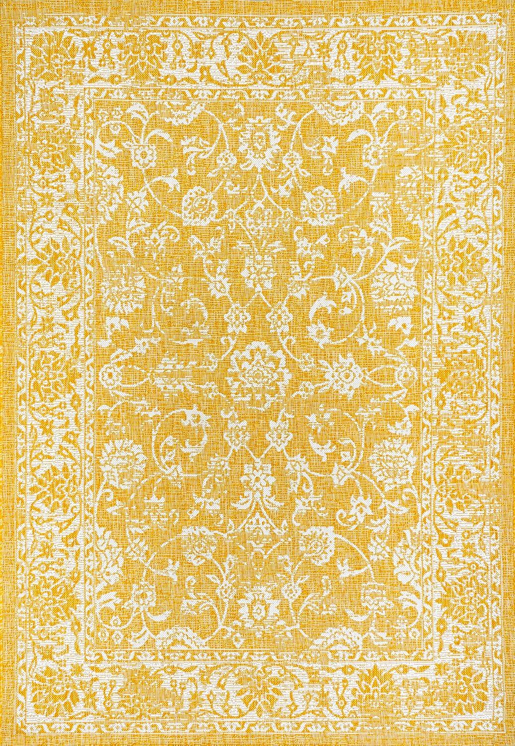 9' x 12' Tela Bohemian Textured Weave Floral Indoor/Outdoor Area Rug, Yellow/Cream - JONATHAN Y