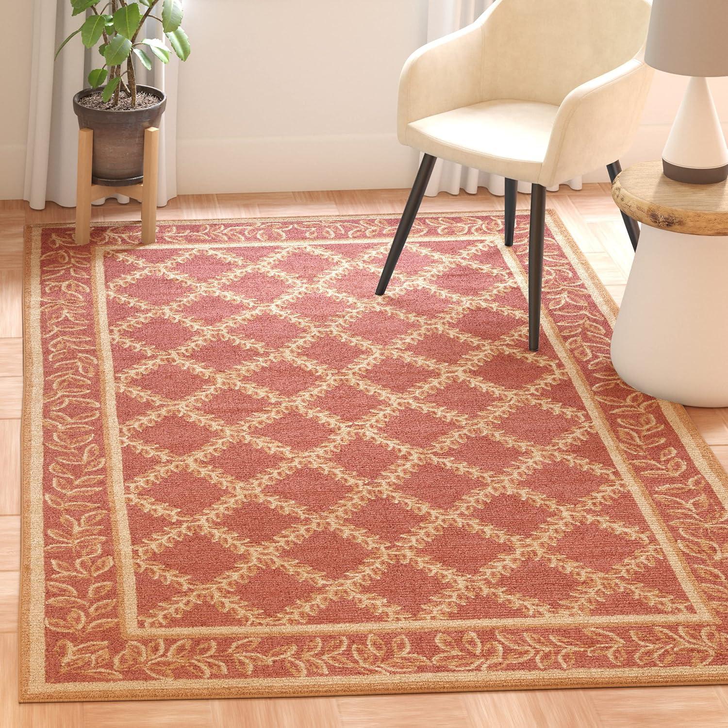 SAFAVIEH Chelsea Alecia Geometric Borders Wool Area Rug, Rust/Gold, 3'9" x 5'9"