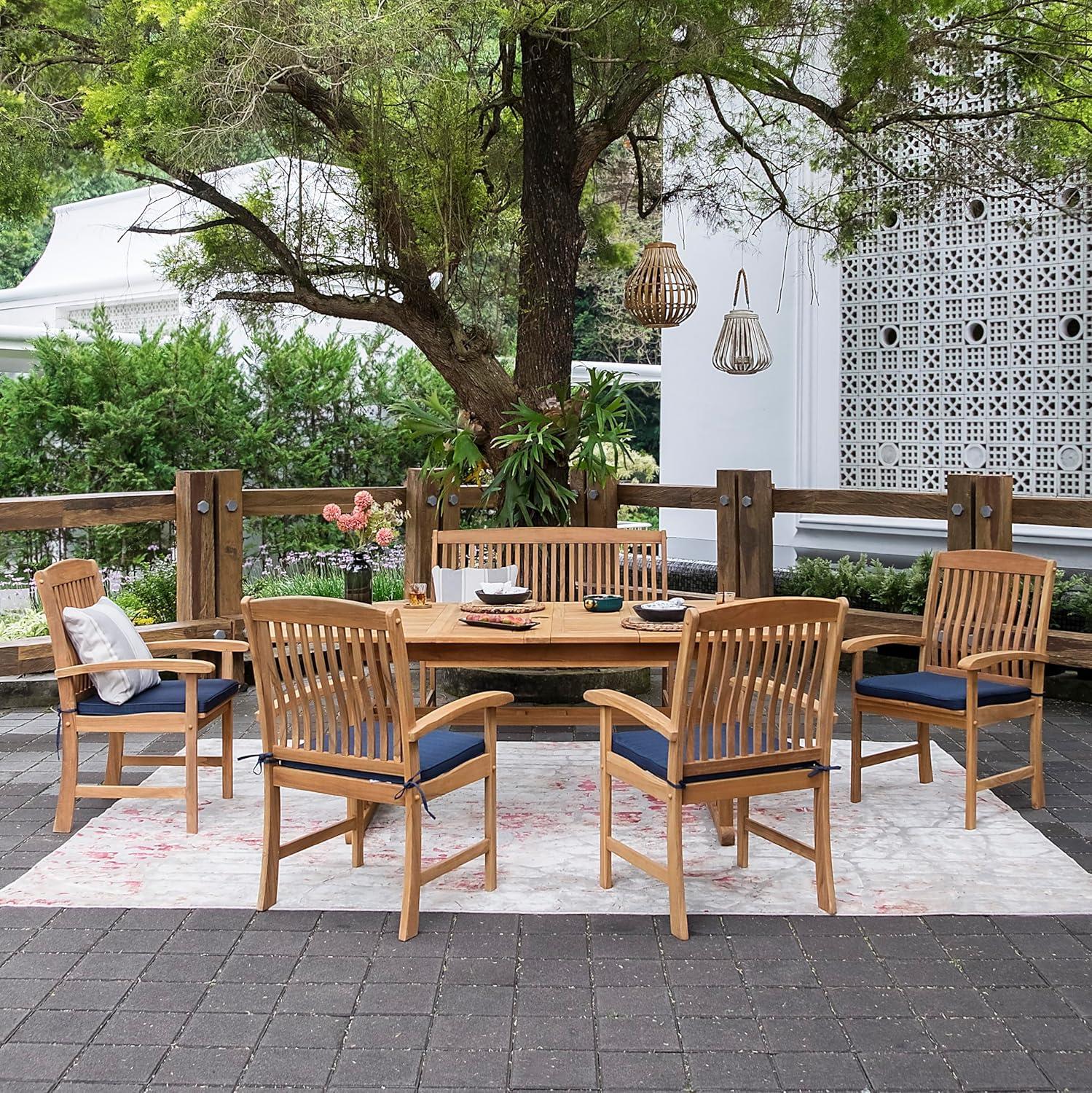 Cambridge Casual 6pc Caterina Teak Wood Outdoor Dining Set with Beige Cushion: Weather-Resistant, 2" Umbrella Hole, Galvanized Steel Hardware