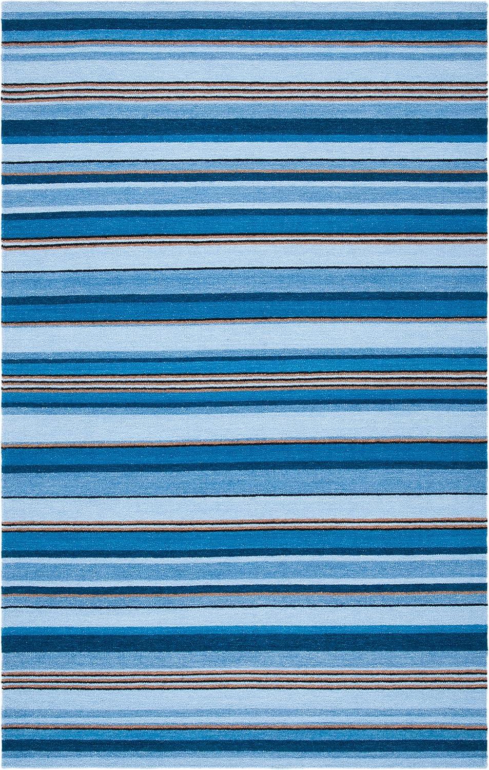 Hand-Woven Coastal Stripe Blue Wool 6' x 9' Area Rug