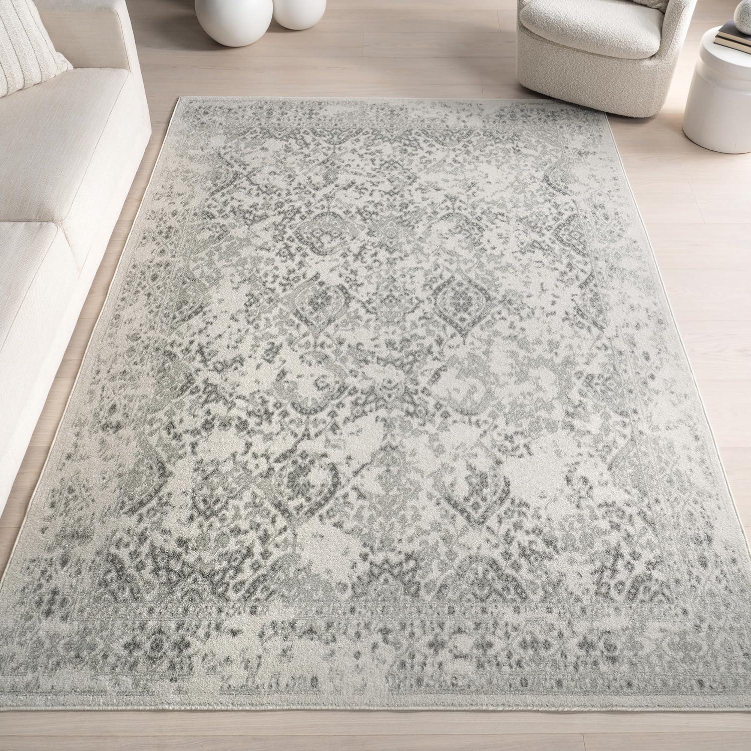 Ivory Synthetic Easy-Care Rectangular Vintage Area Rug