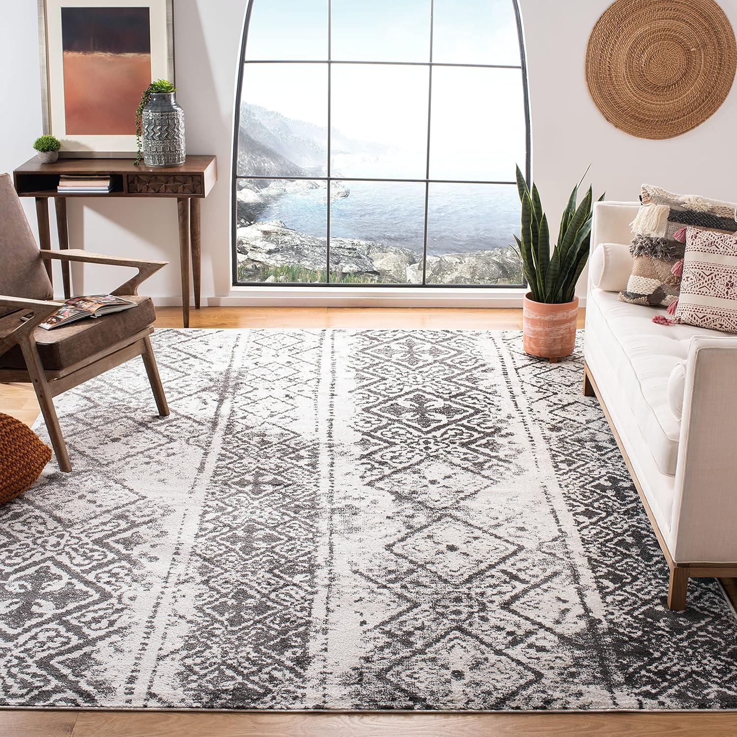 Silver & Black Synthetic Reversible Area Rug 59"x76"