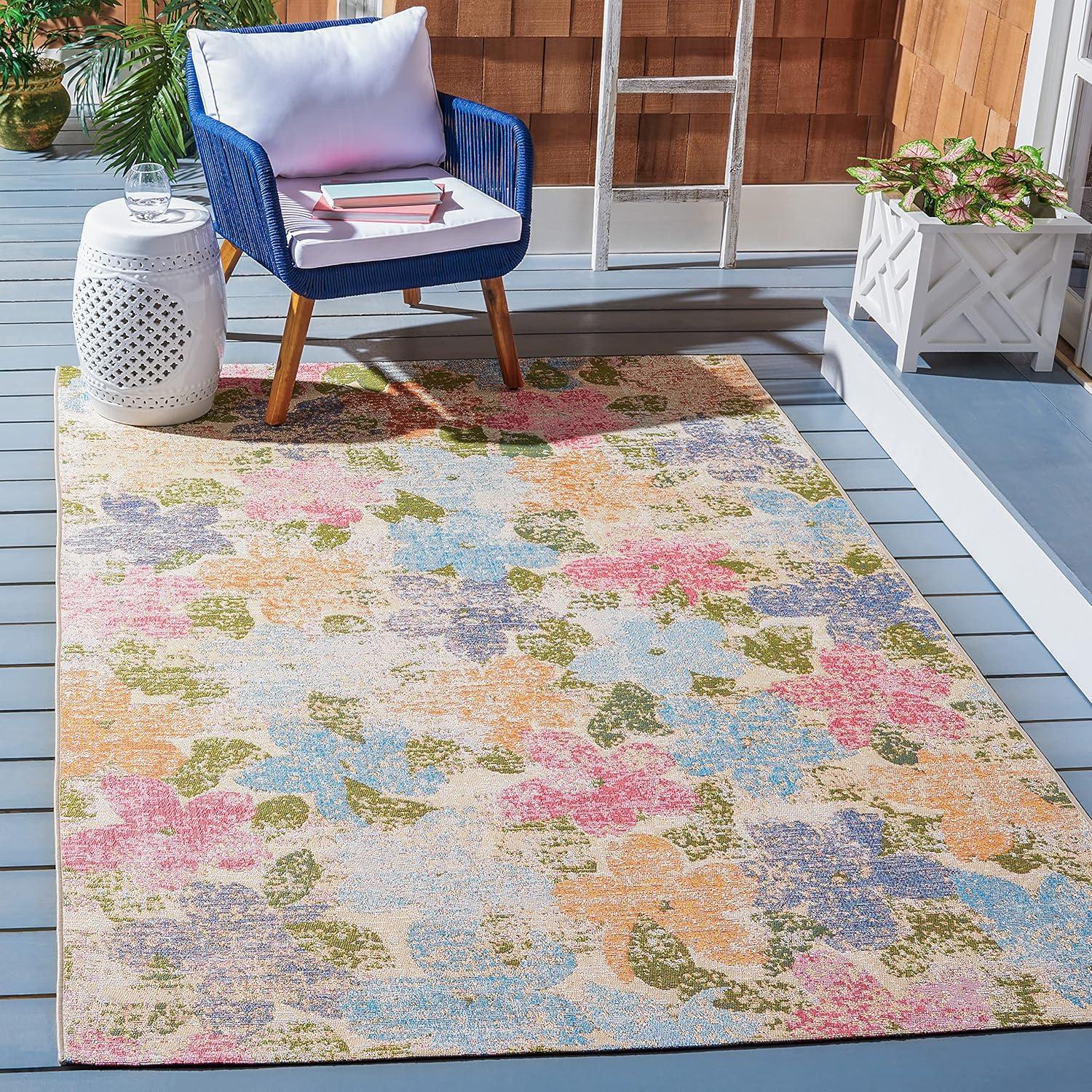 Summer SMR410 Power Loomed Indoor and Outdoor Area Rug - Blue/Pink - 5'3"x7'6" - Safavieh.