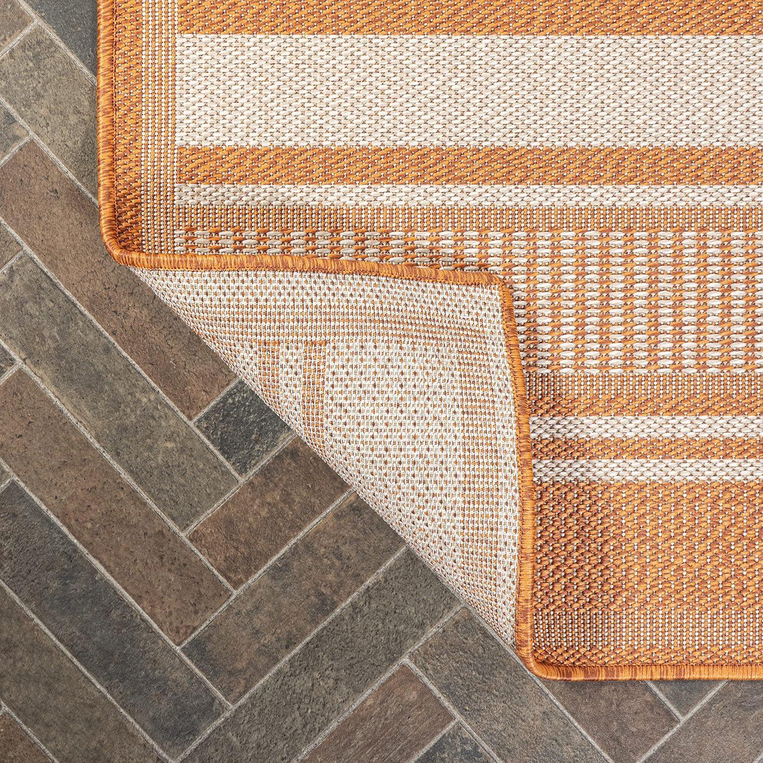5' x 8' Haynes Modern Double Stripe Indoor/Outdoor Area Rug, Orange/Cream - JONATHAN Y