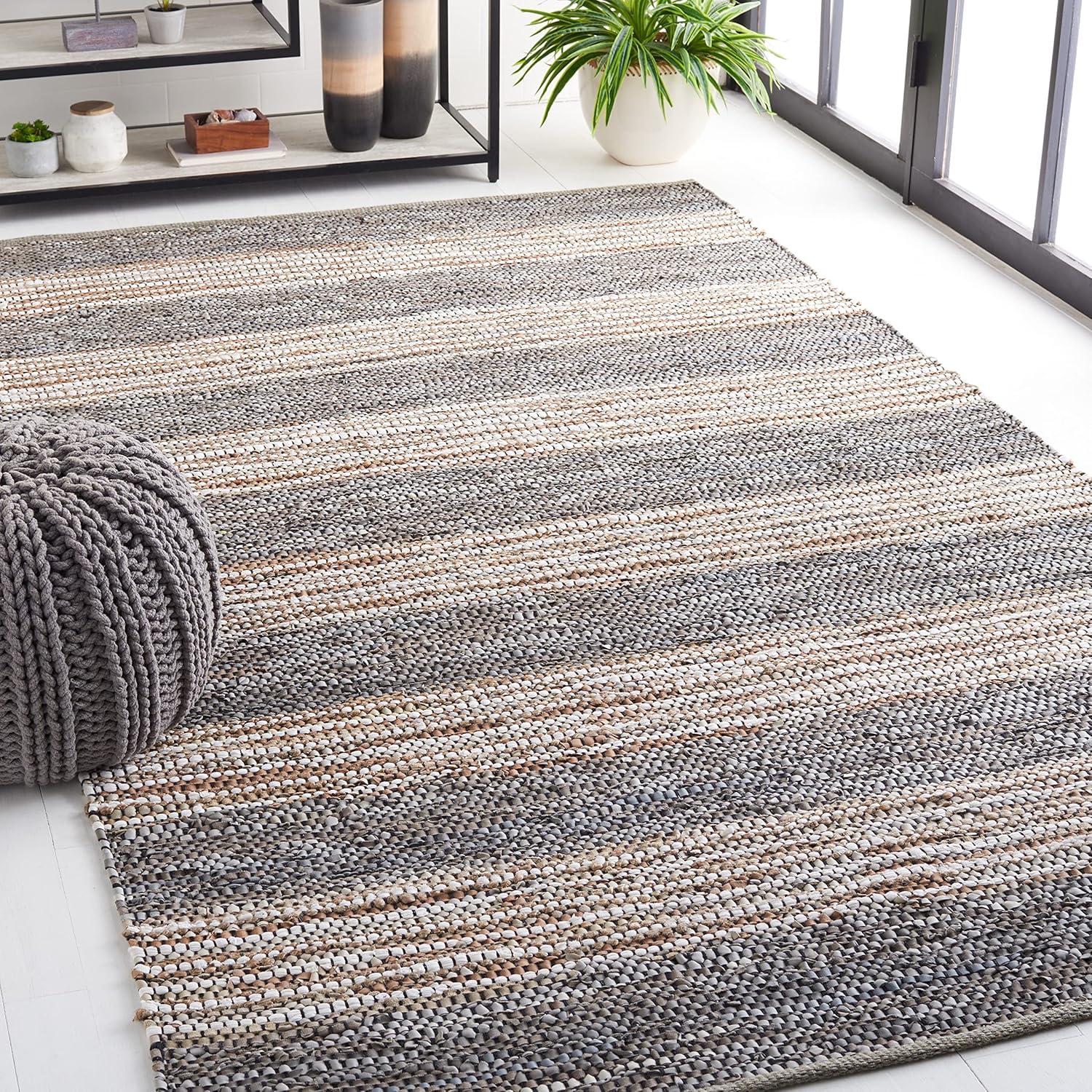 Vintage Leather VTL204 Hand Woven Area Rug - Grey/Natural - 5'x8' - Safavieh.