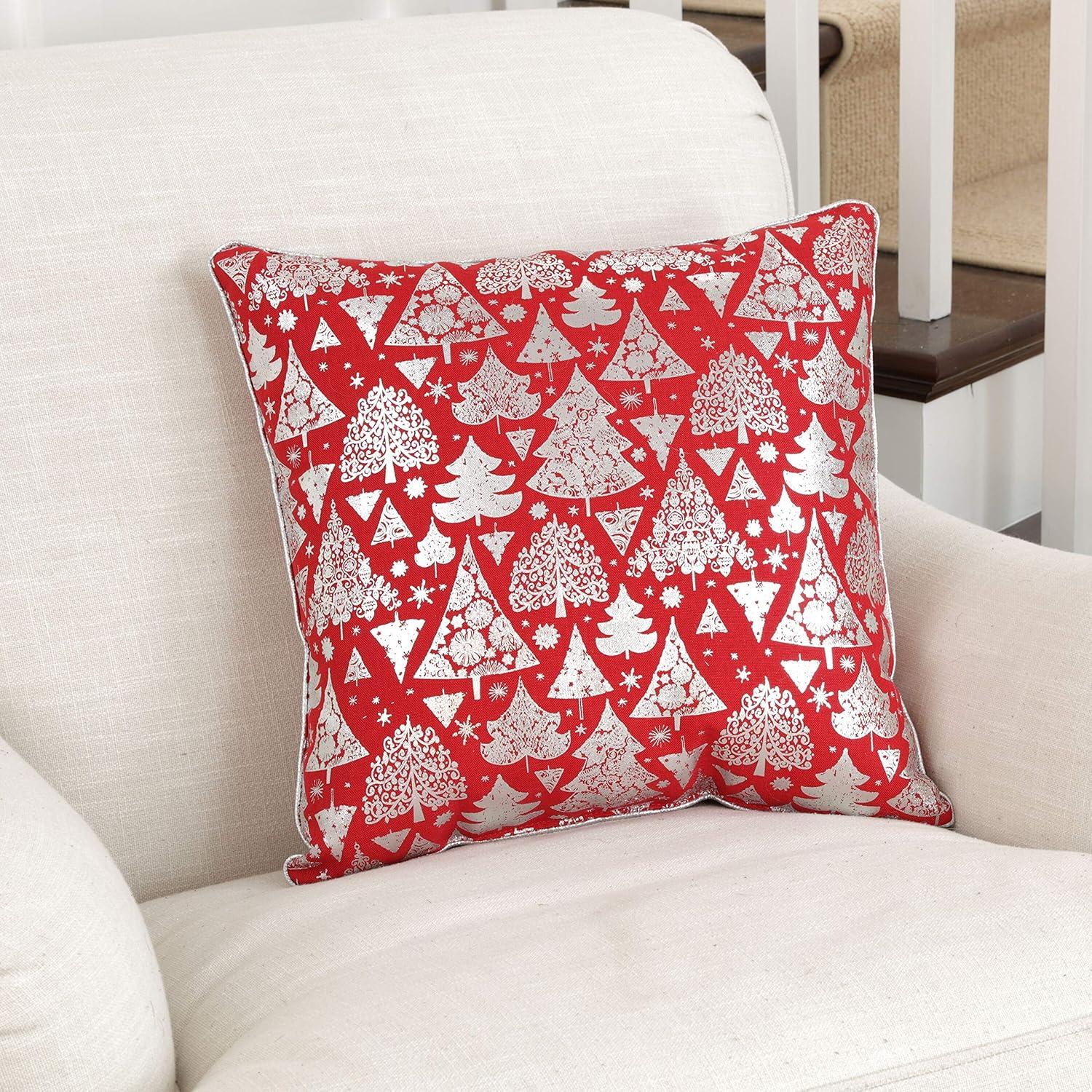 Festive Red and Silver Christmas Tree Throw Pillow Set