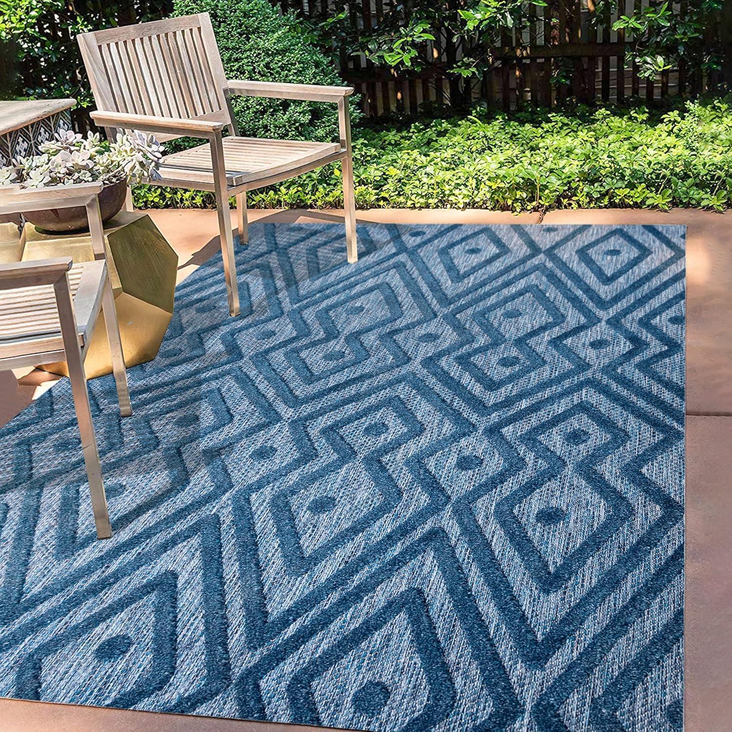 5'x8' Balansat Moroccan Diamond Indoor/Outdoor Area Rug, Navy - JONATHAN Y