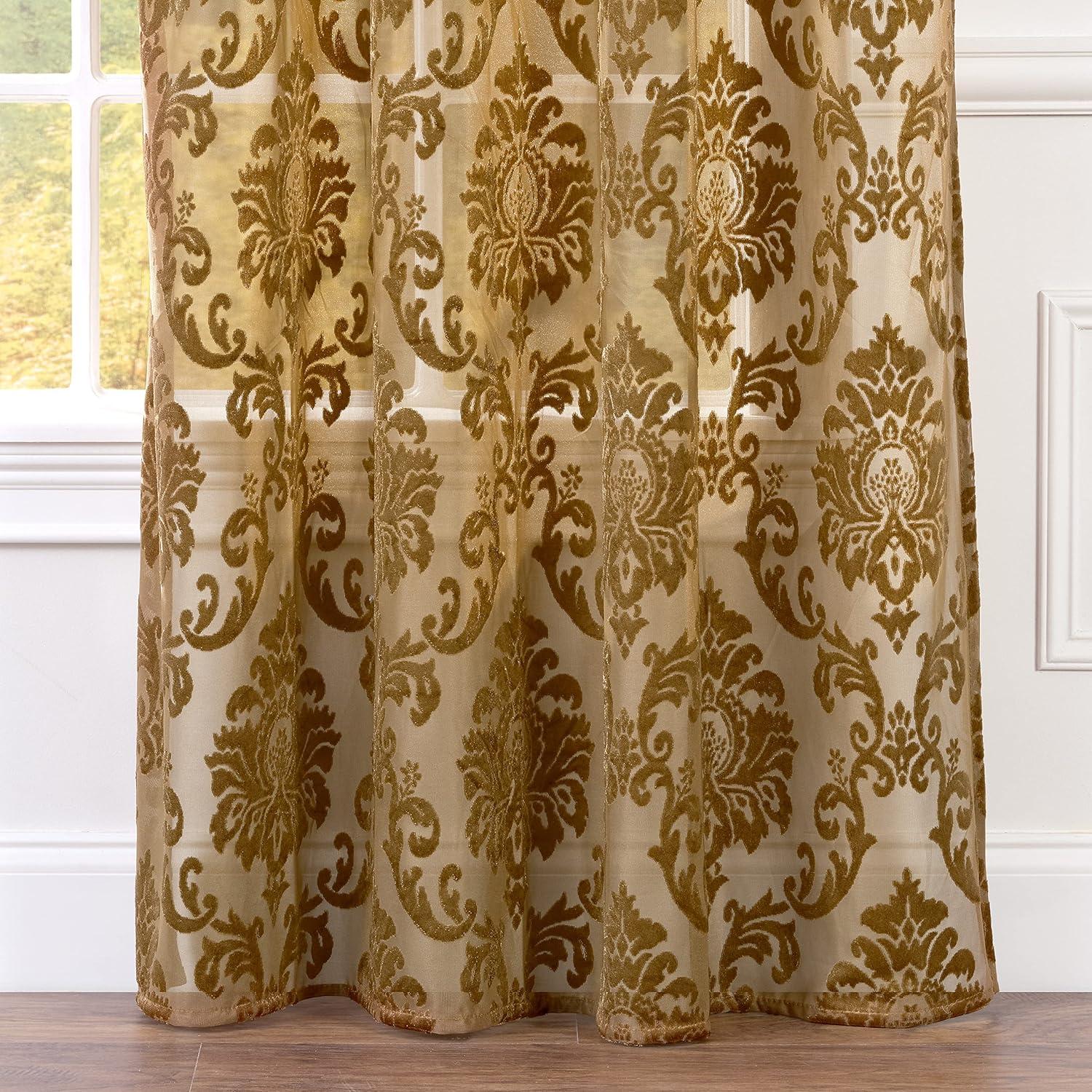 Chanasya 2pk Devore Damask Sheer Grommet Window Curtain Panels - Set of 2 - 52 x 96 Inches Long - Blue