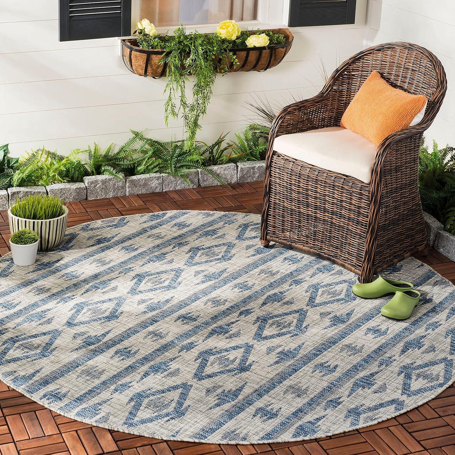 Safavieh Courtyard Tempe 9 x 12 (ft) Loomed Polypropylene Gray/Navy Rectangular Indoor/Outdoor Distressed/Overdyed Coastal Area rug