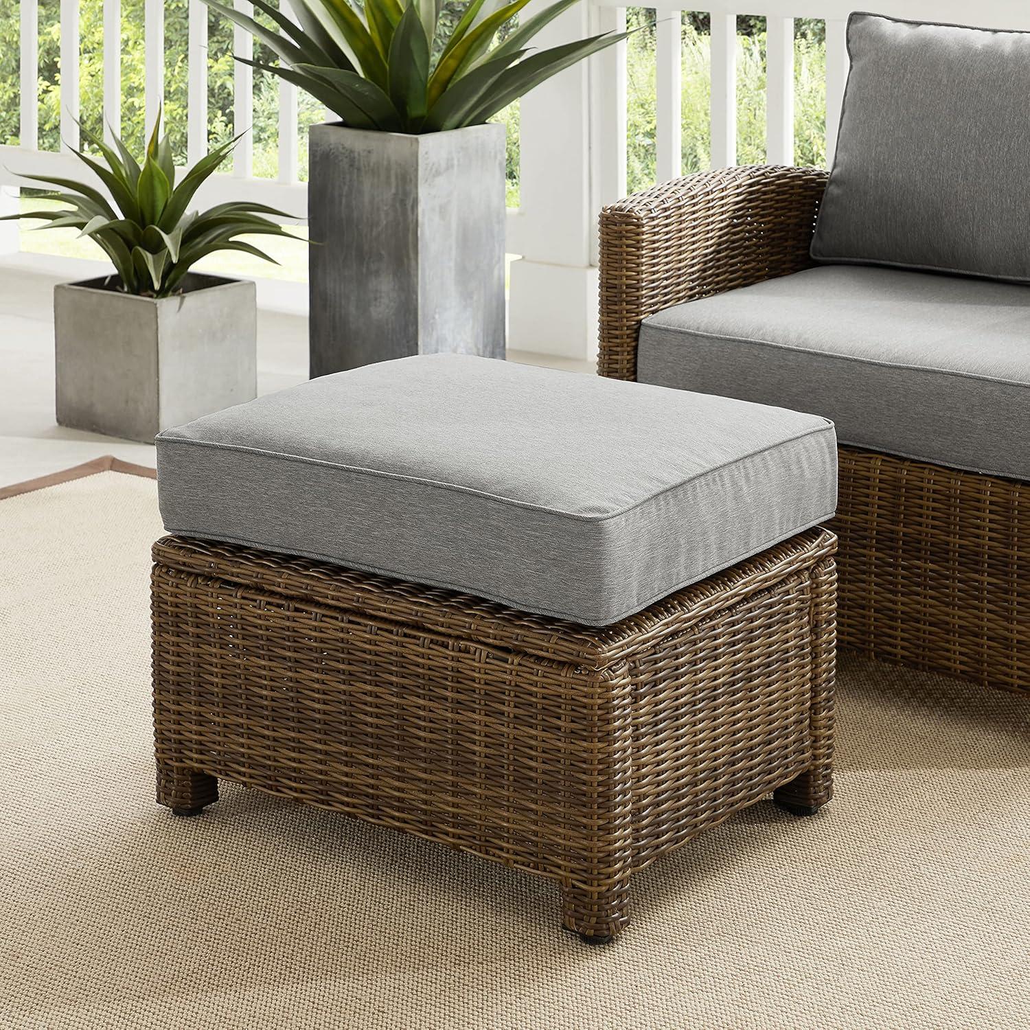 Crosley Furniture Bradenton 25"Fabric Outdoor Ottoman in Sand/Brown