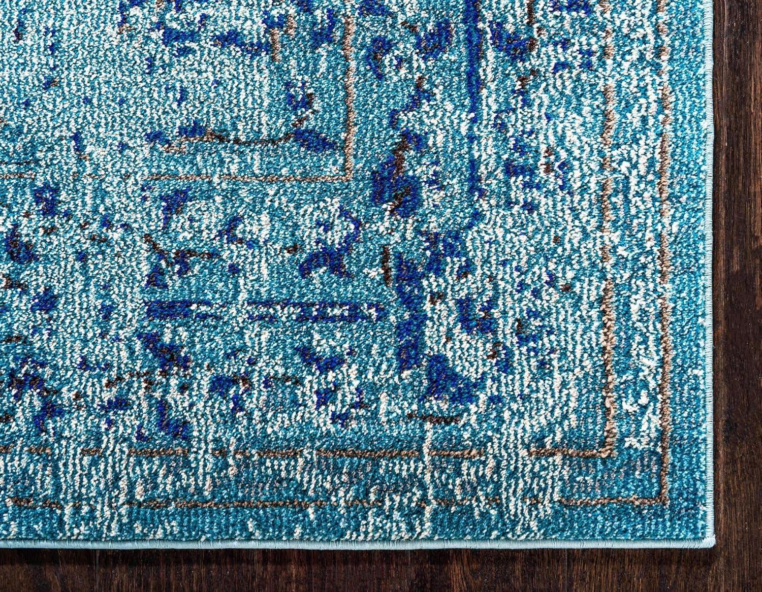 Light Blue Synthetic Stain-Resistant Runner Rug