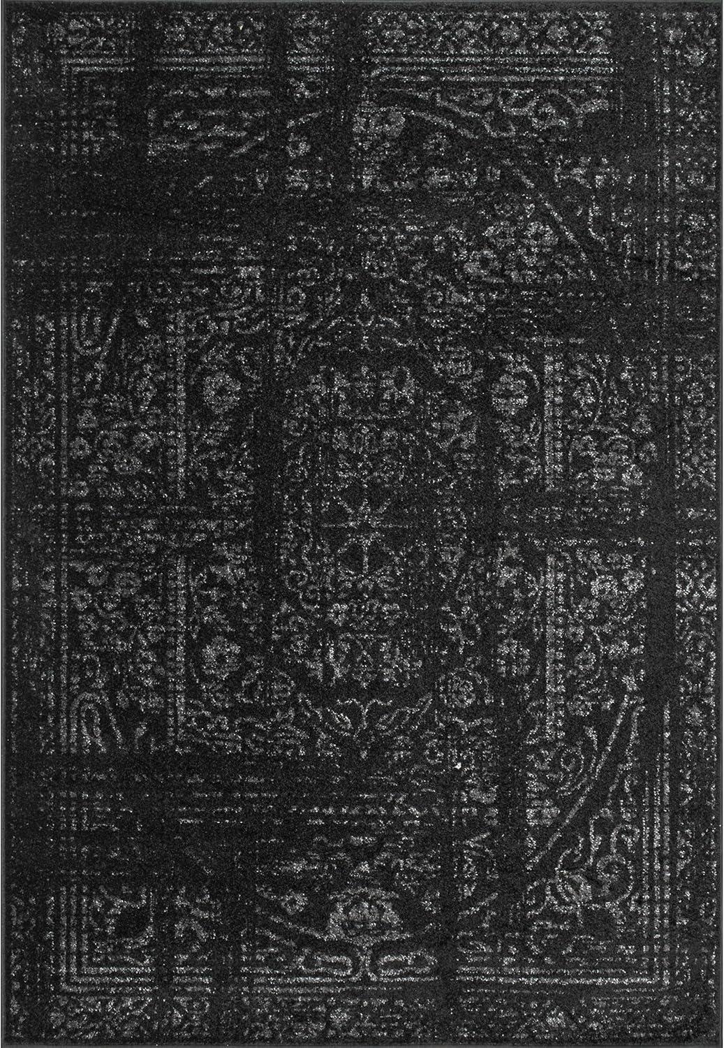 Reversible Rectangular Black Synthetic Stain-Resistant Area Rug 25" x 4"