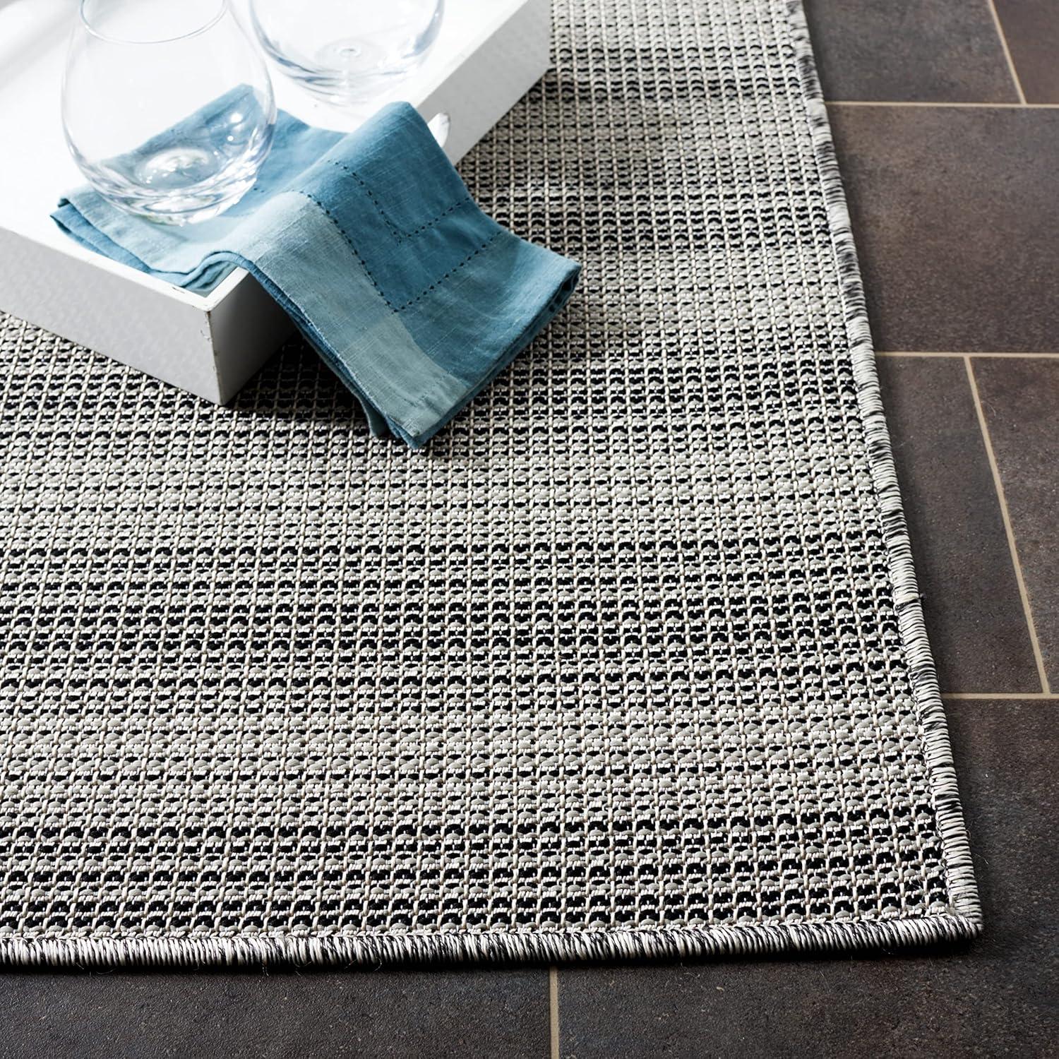 Hampton HTN231 Power Loomed Indoor/Outdoor Area Rug - Black/Gray - 6'5"x9'6" - Safavieh.