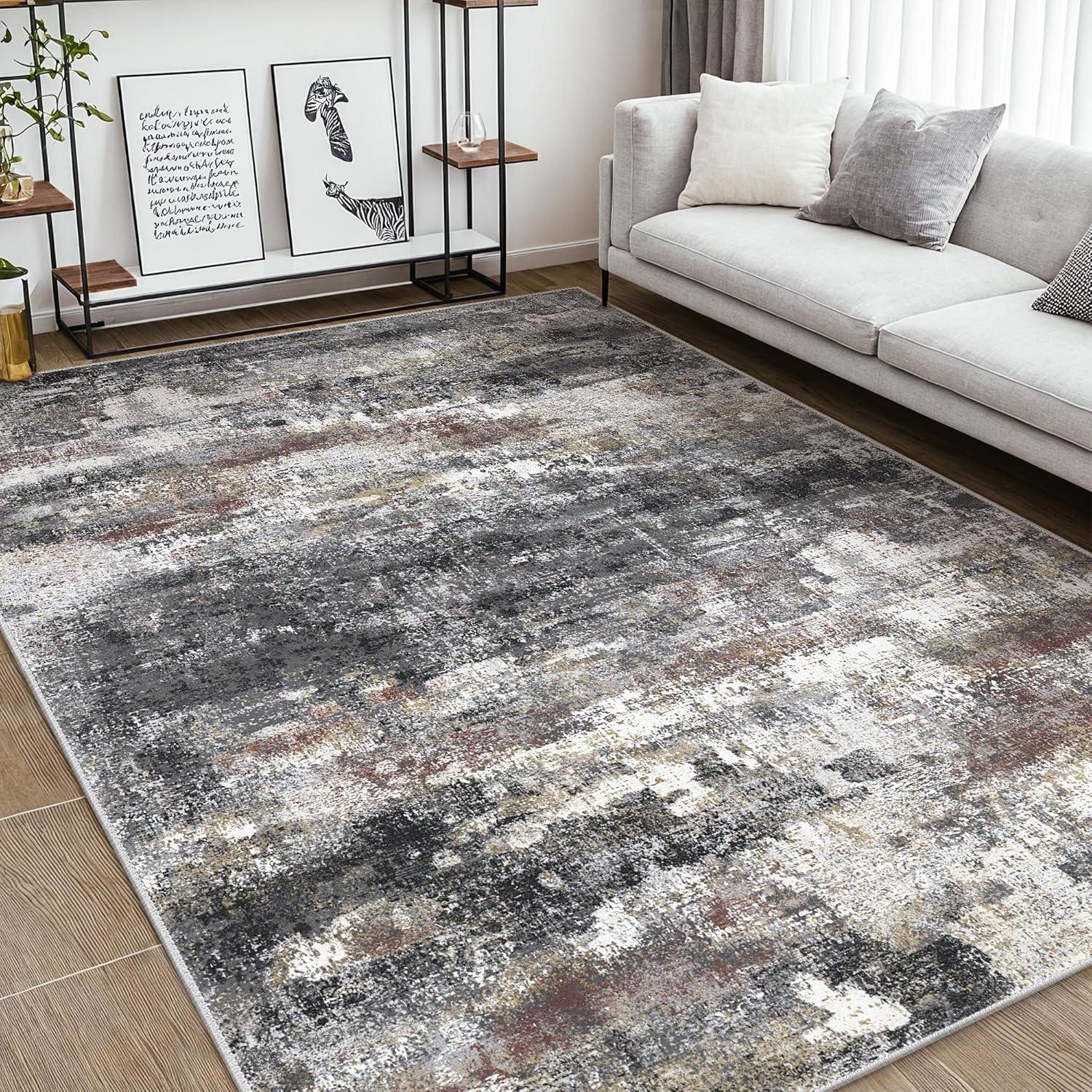 abyNow Rustic Textures Abstract Modern Indoor Area Rug-8' x 10'-Rusty Grey