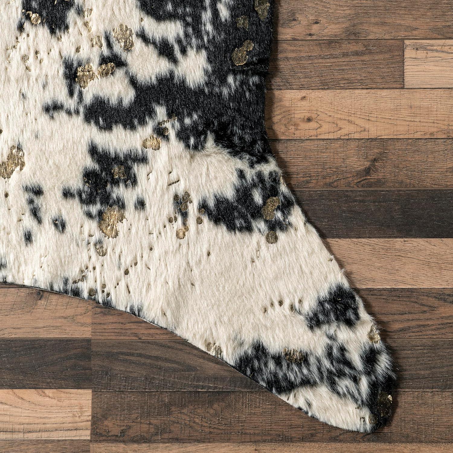 Chehalis Contemporary Faux Cowhide Power Loom Black/Gold Rug