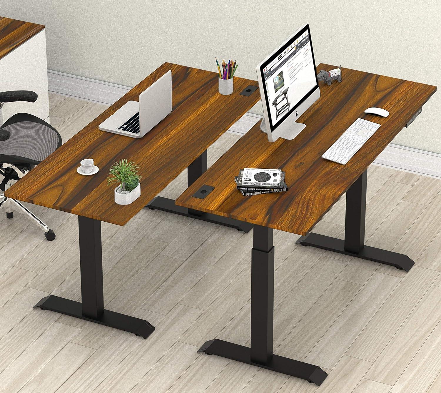 Walnut Adjustable Height Standing Desk with Black Frame