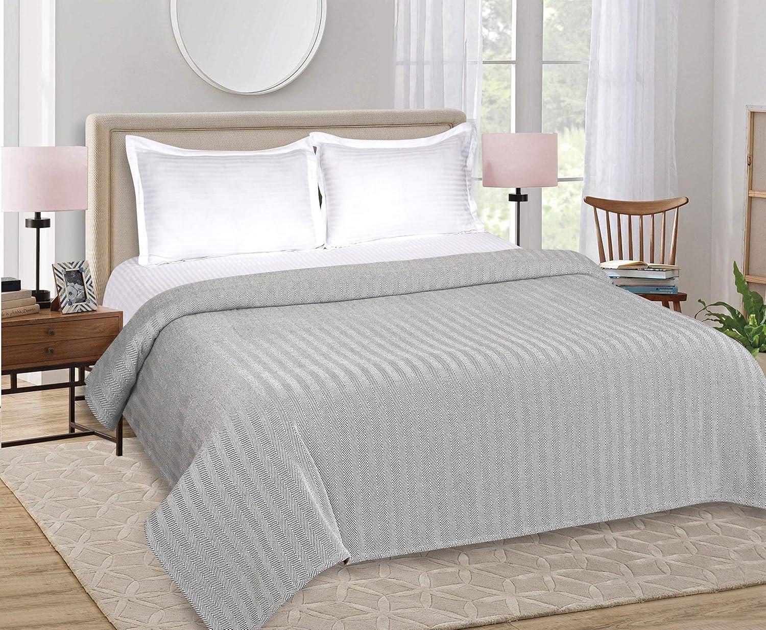 GLAMBURG 100% Soft and Breathable Cotton Thermal Blanket Queen Charcoal - Perfect for Layering Any Bed for All Season