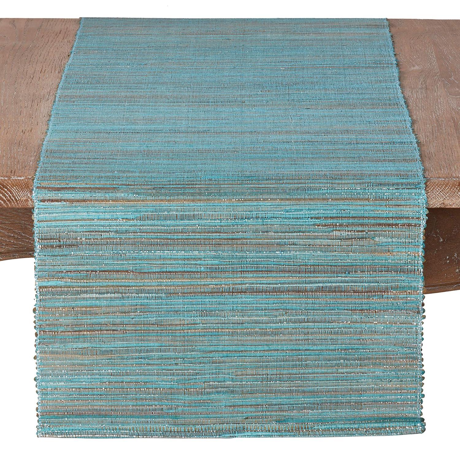 Saro Lifestyle Shimmering Woven Nubby Runner, Turquoise, 14" x 90"