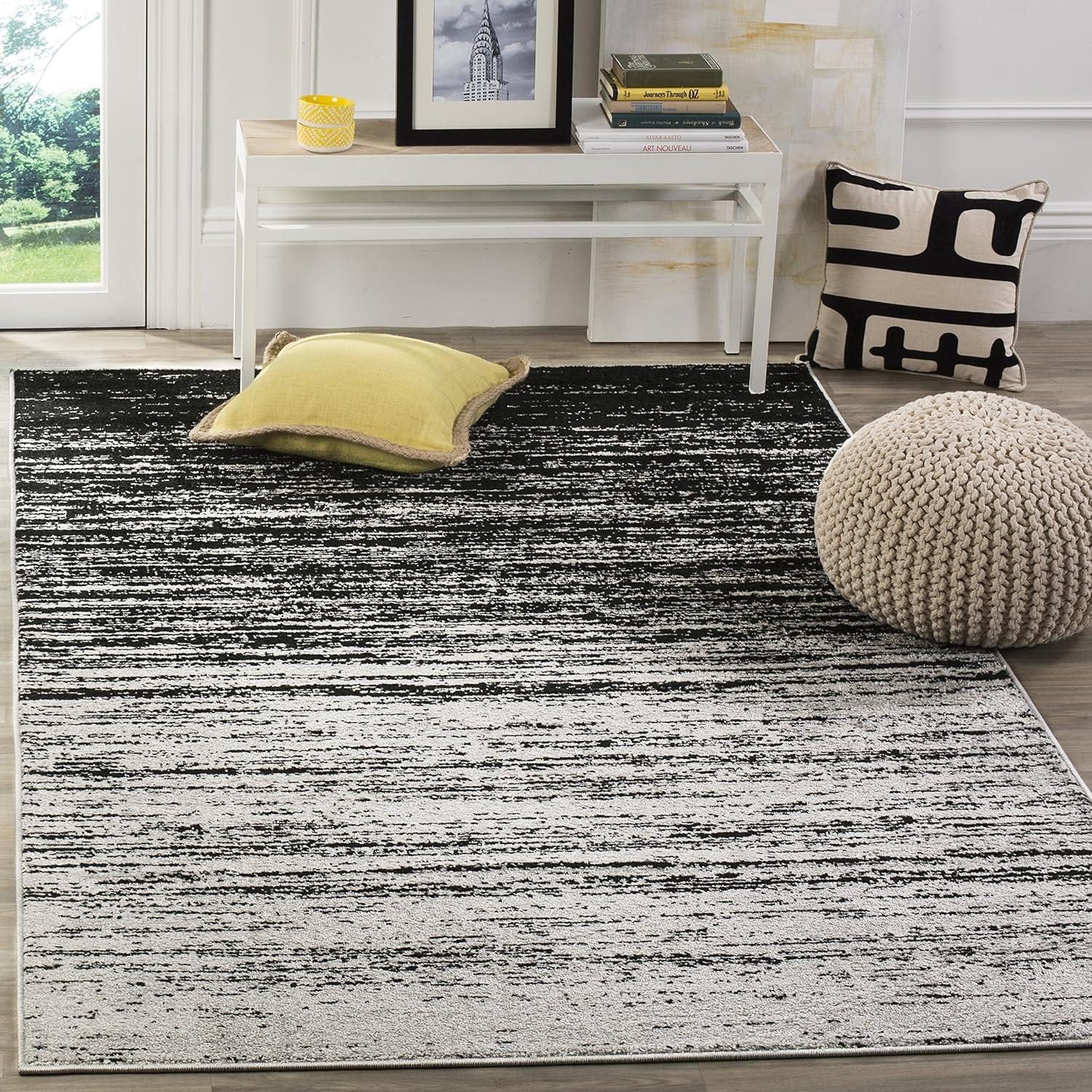 Adirondack ADR113 Machine Made Indoor Area Rug - Silver/Black - 4'x6' - Safavieh