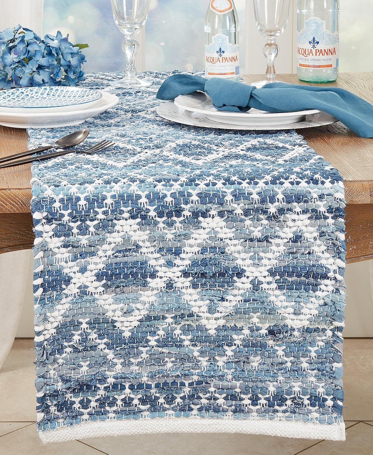 Saro Diamond Weave Chindi Table Runner