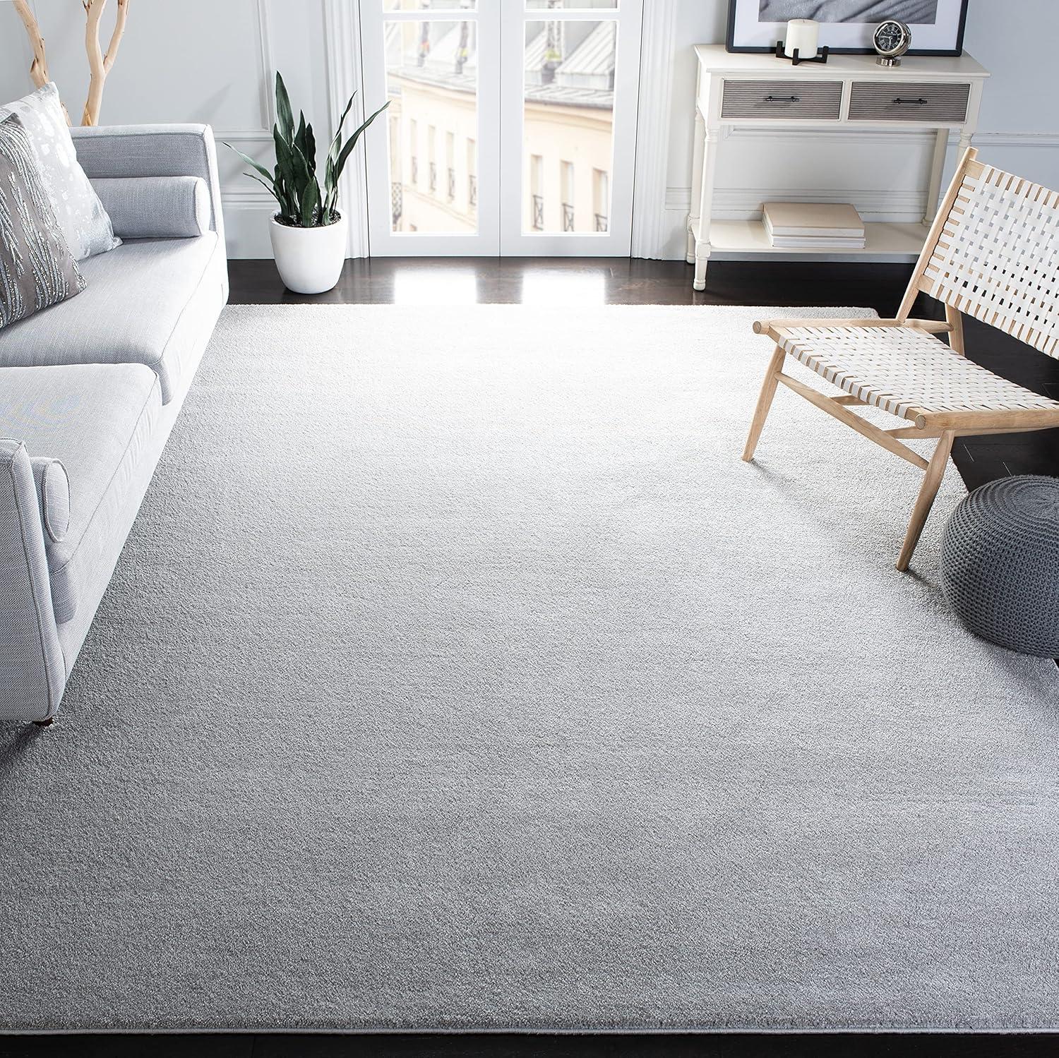 Light Grey Rectangular 8' x 10' Solid Synthetic Area Rug