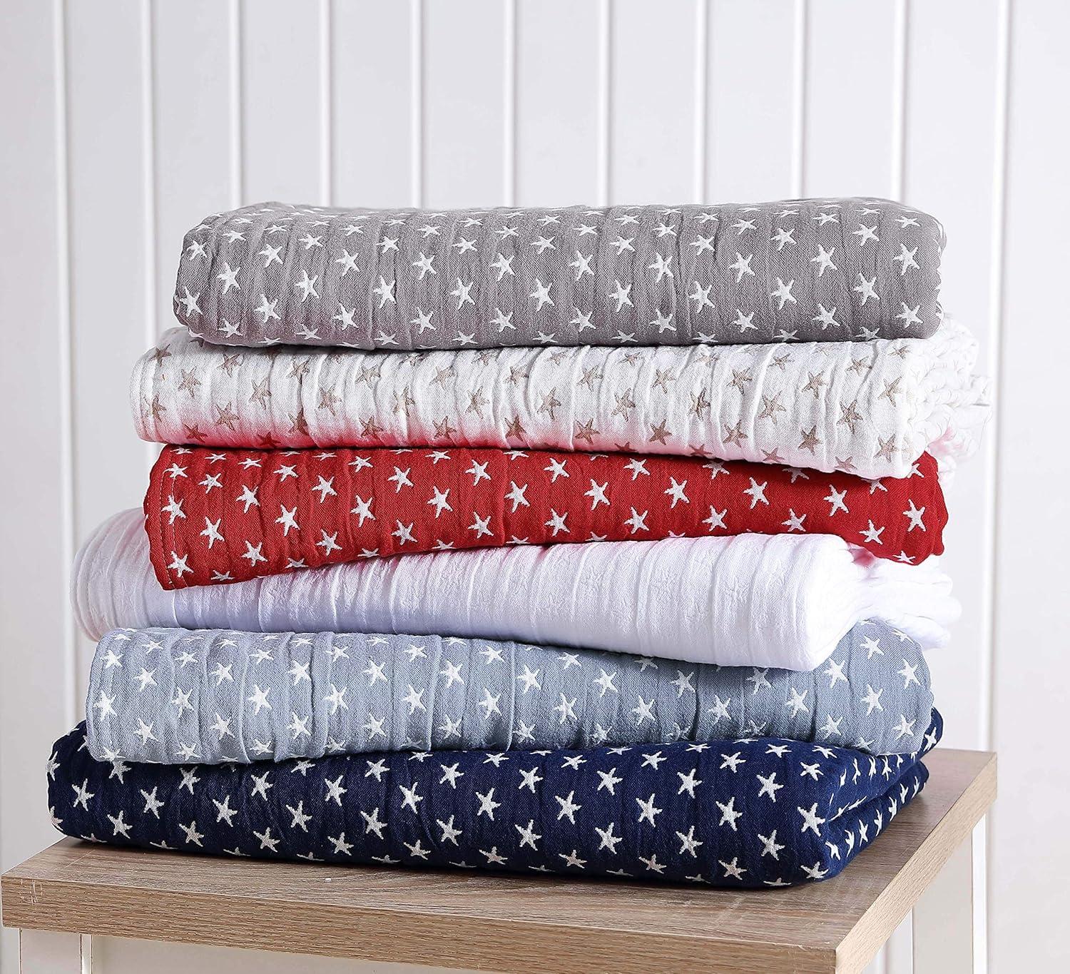 Sterling Creek Dawson Red White Star Muslin Blanket Three Layers Lightweight Cotton Gauzy Blanket Queen