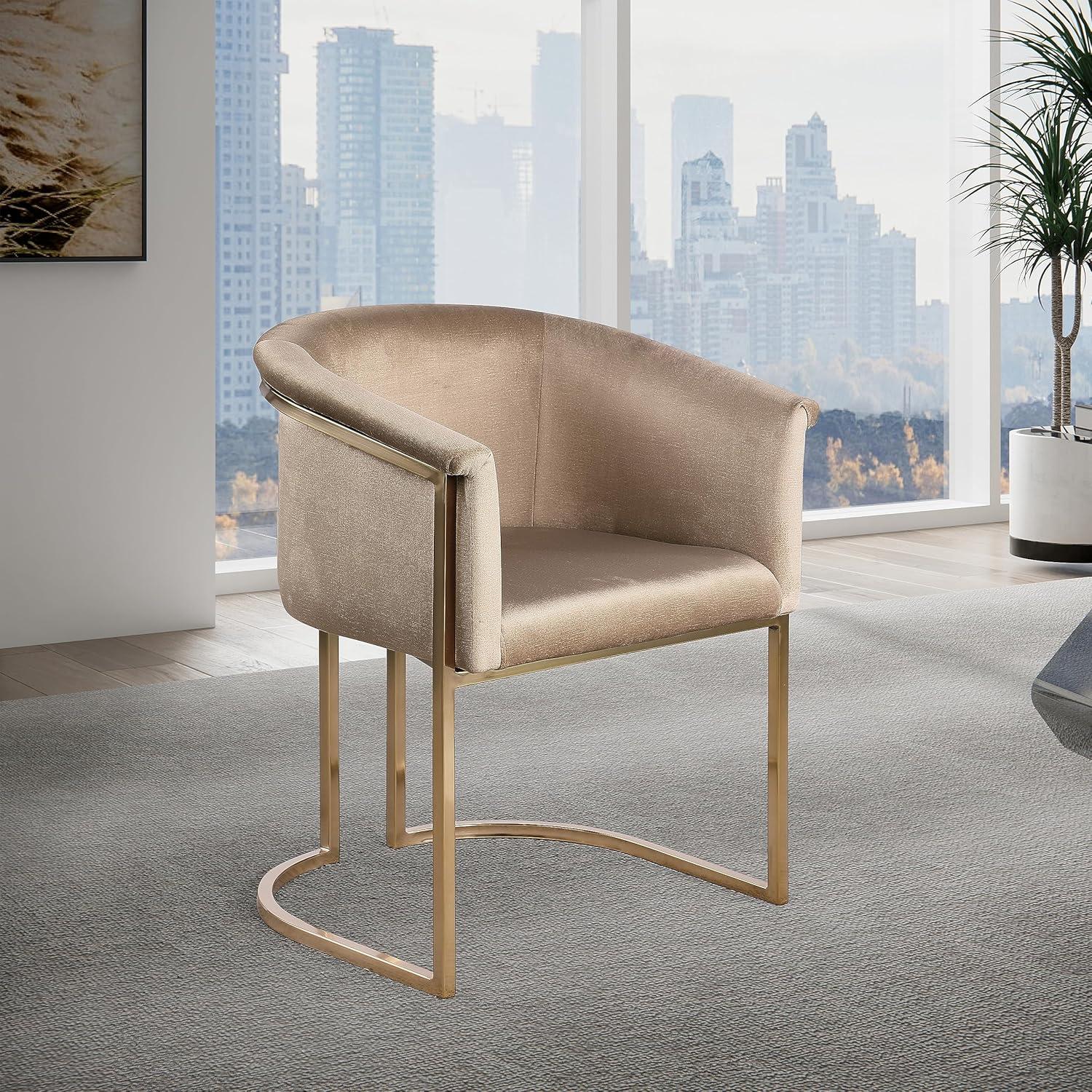 Tierra Beige Velvet Upholstered Dining Chair with Metal Frame