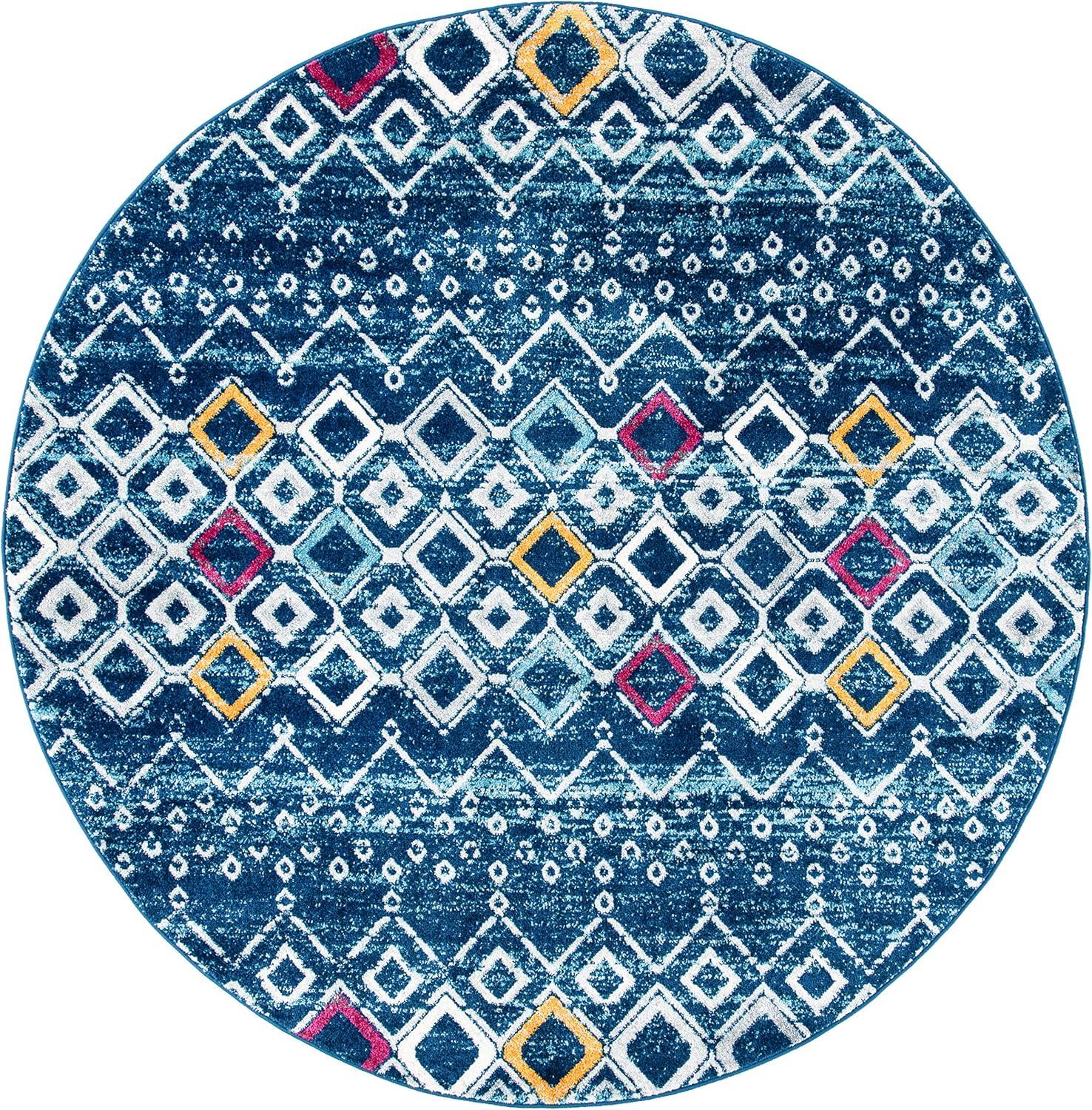 Safavieh Amsterdam Gladwin Geometric Area Rug, Navy/Turquoise, 5'1" x 5'1" Round