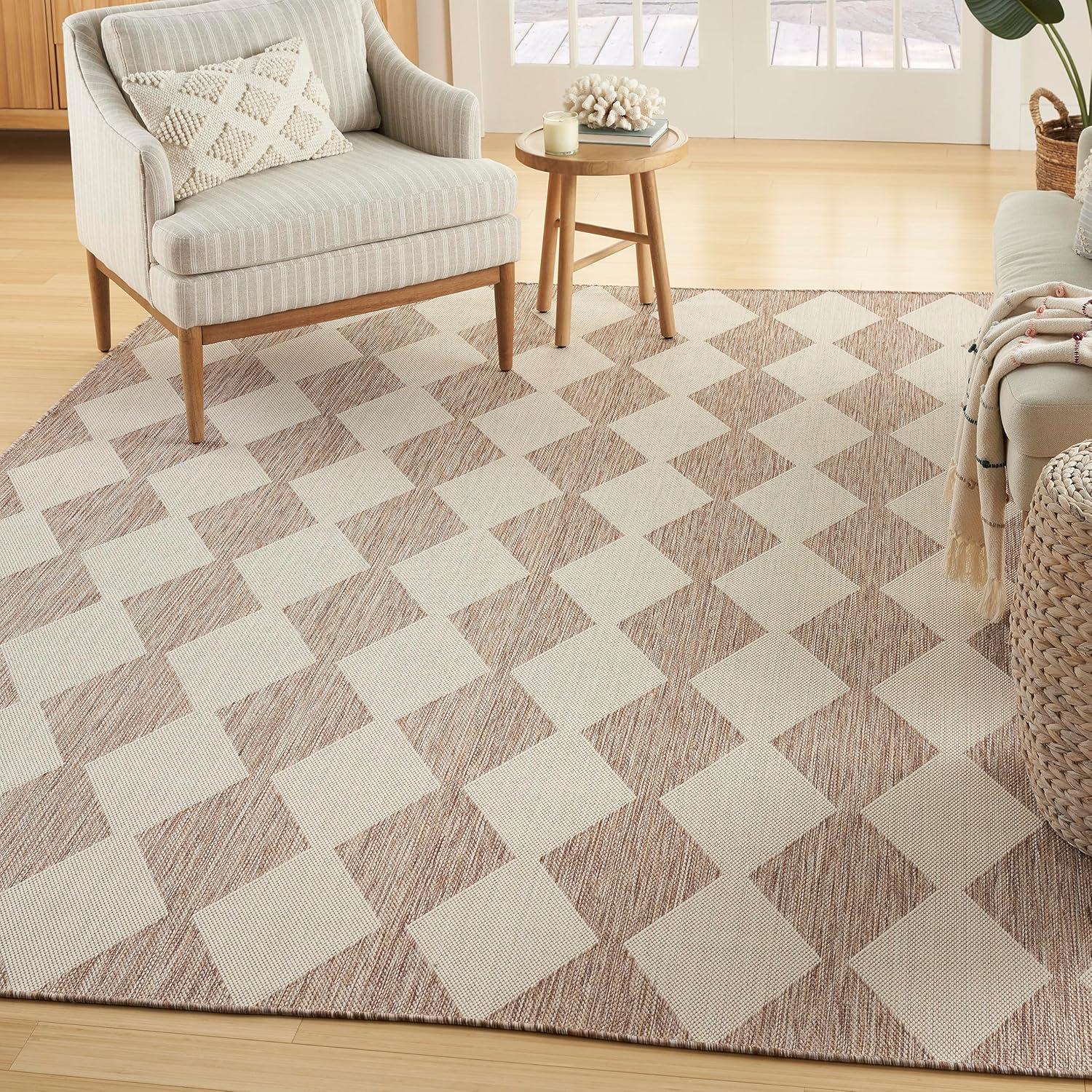 Nourison Positano 8' x 10' Beige Diamond Modern Flatweave Indoor/Outdoor Rug