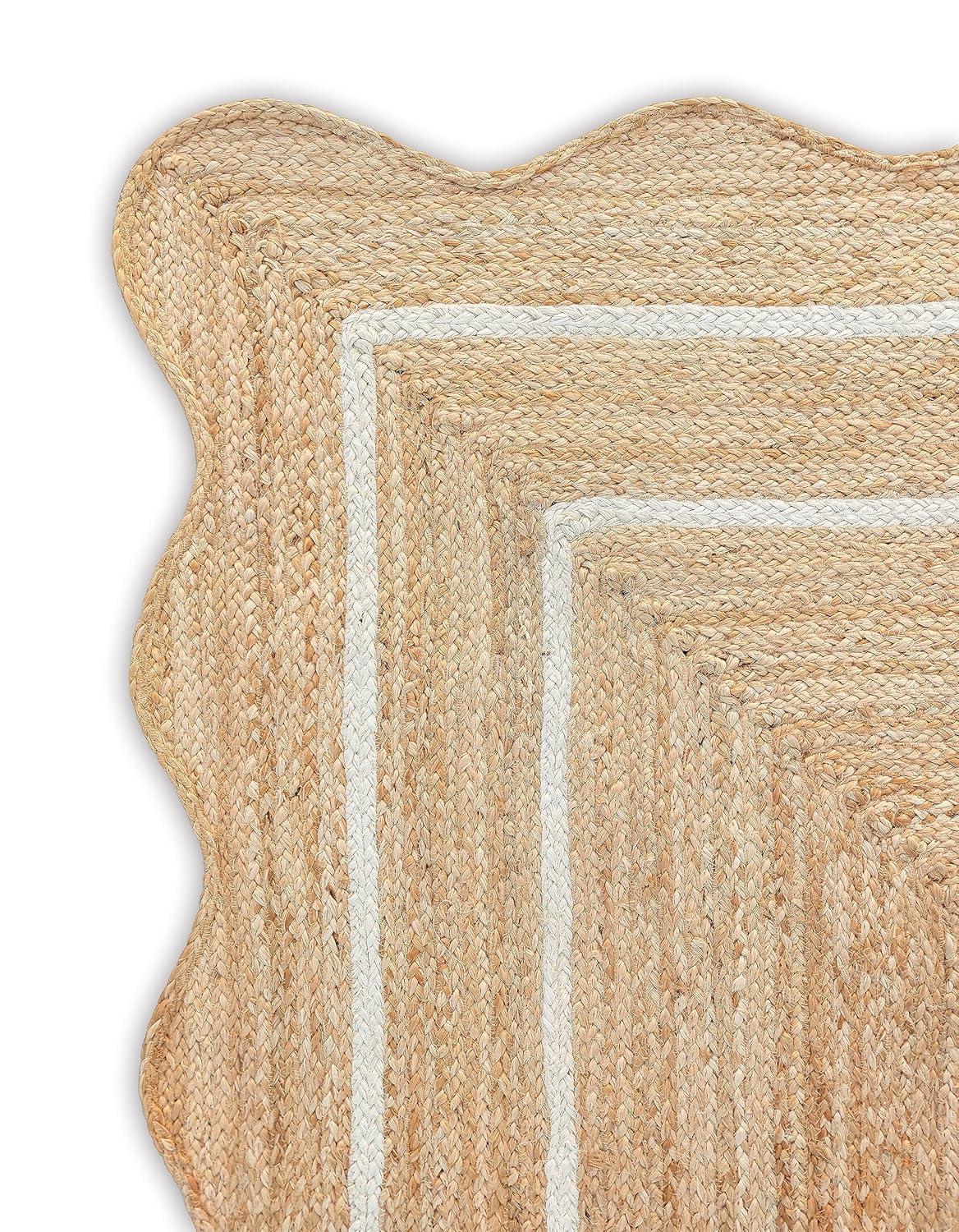 Weaving Village Wave Scalloped Natural Jute Rug Boho Jute Rug Entryway Runner Rug Farmhouse Scallop Rug, Off White (2'x6')