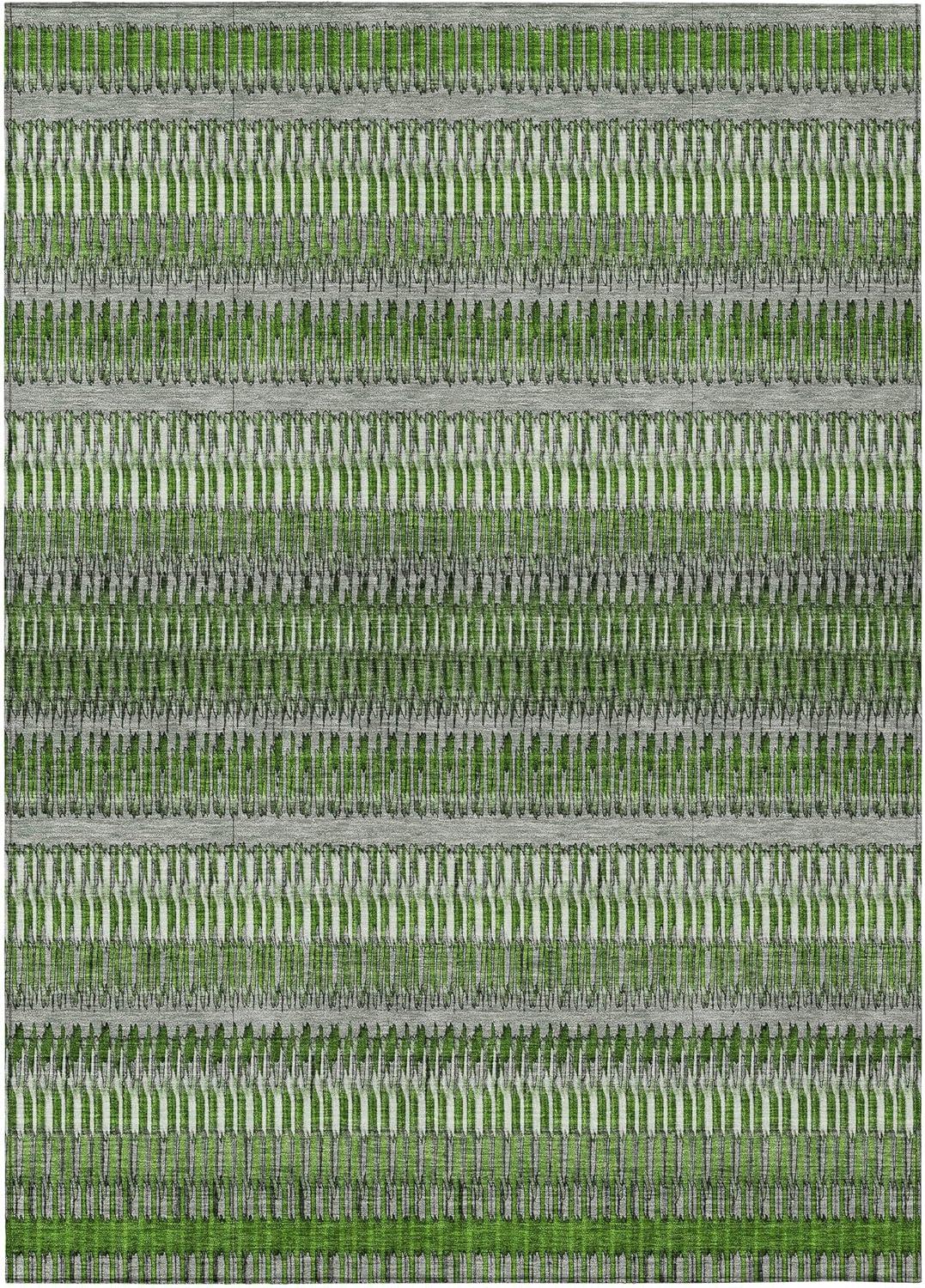 Green and Gray Striped 10' x 14' Synthetic Indoor Outdoor Rug