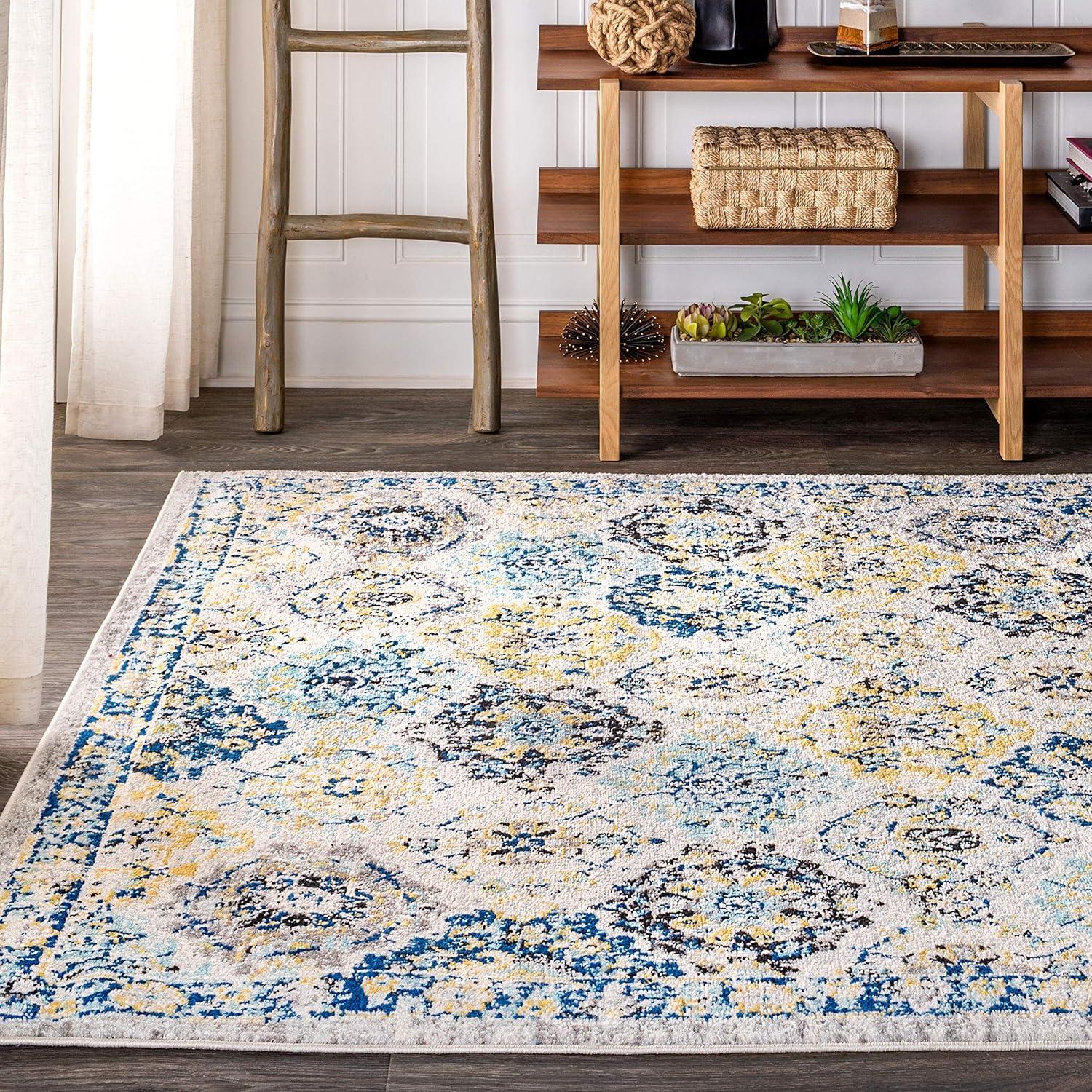 8'x10' Modern Persian Boho Vintage Trellis Area Rug, Blue/Multi - JONATHAN Y
