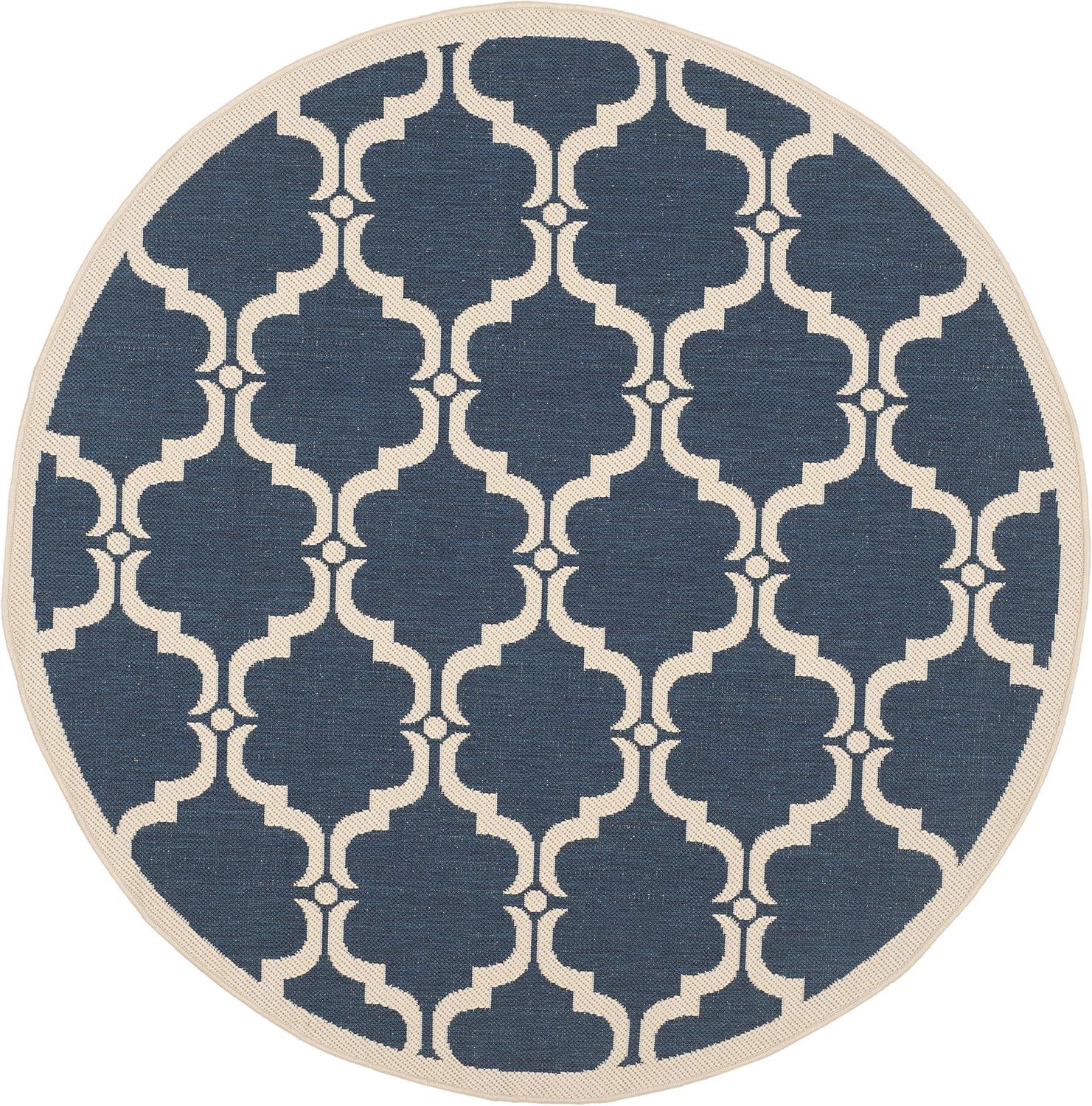 Courtyard Essence Black 59" Round Indoor/Outdoor Synthetic Rug