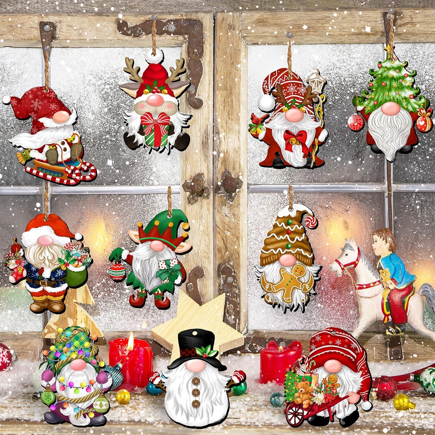 24pcs Gnome Christmas Ornaments Set - Festive Decorations with Wooden Gnomes for Tree Adornments & Ultimate Holiday Celebration Accessories