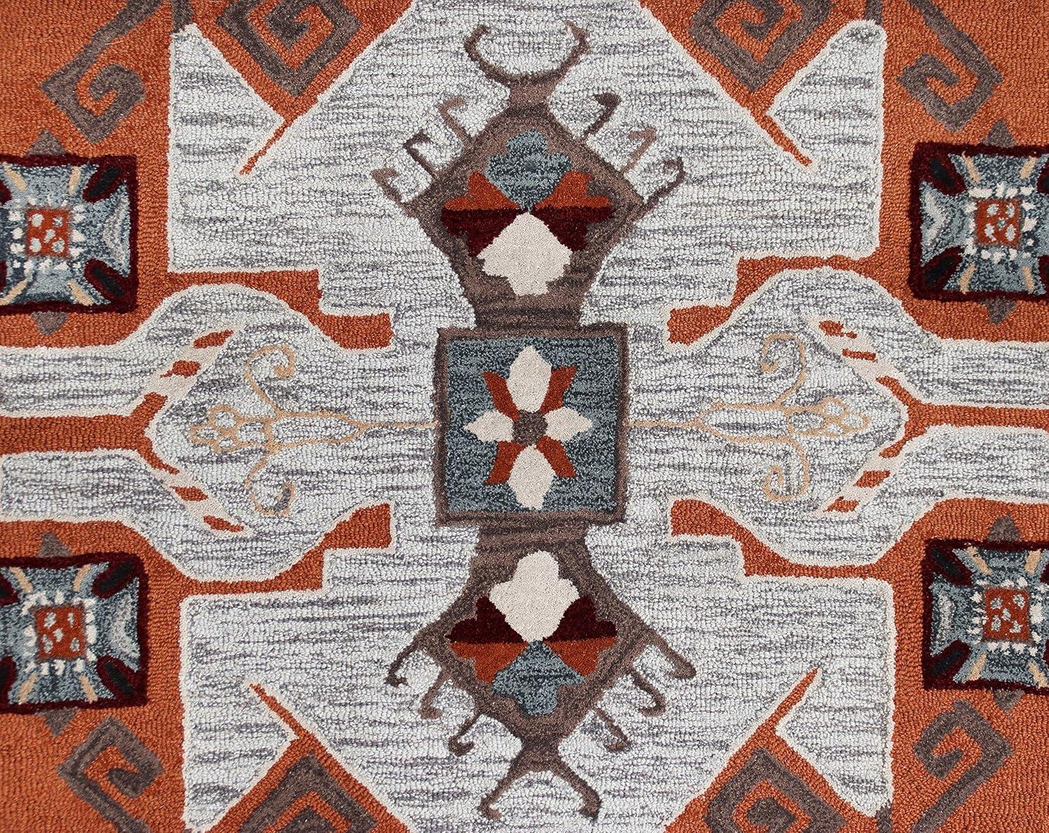 Ox Bay Terracotta Textile Southwestern Shape Rug, 4 ft. Octagon, Terracotta / Gray