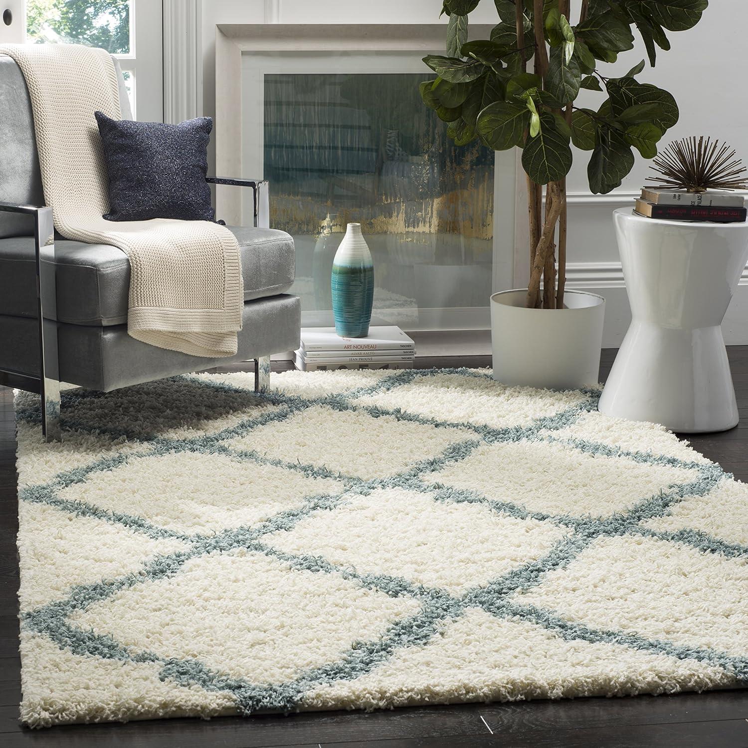 Dallas Shag SGD257 Power Loomed Indoor Area Rug - Ivory/Light Blue - 4'x6' - Safavieh.