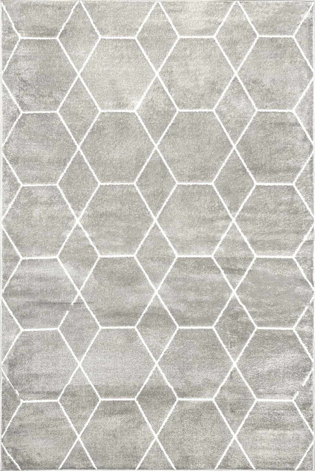 Calm Geometric Honeycomb Gray Synthetic Area Rug 5x8