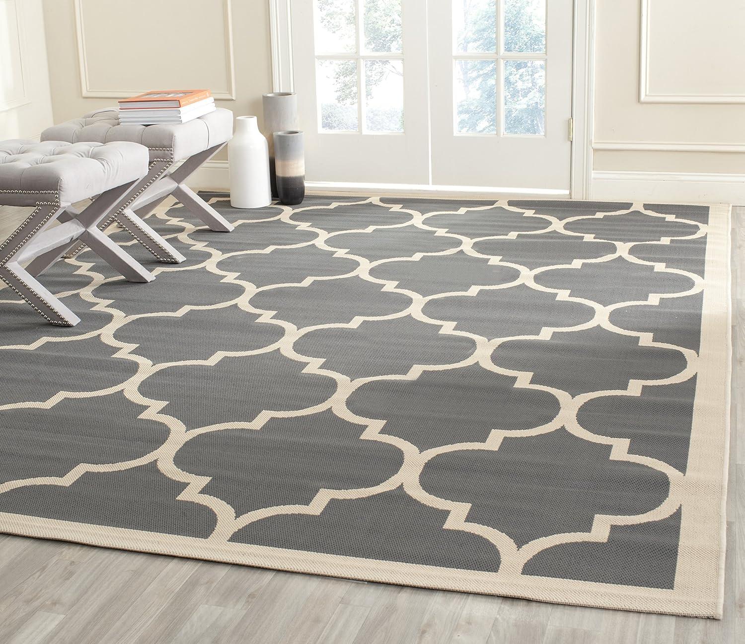 Gray Square Stain-Resistant Synthetic Indoor/Outdoor Rug