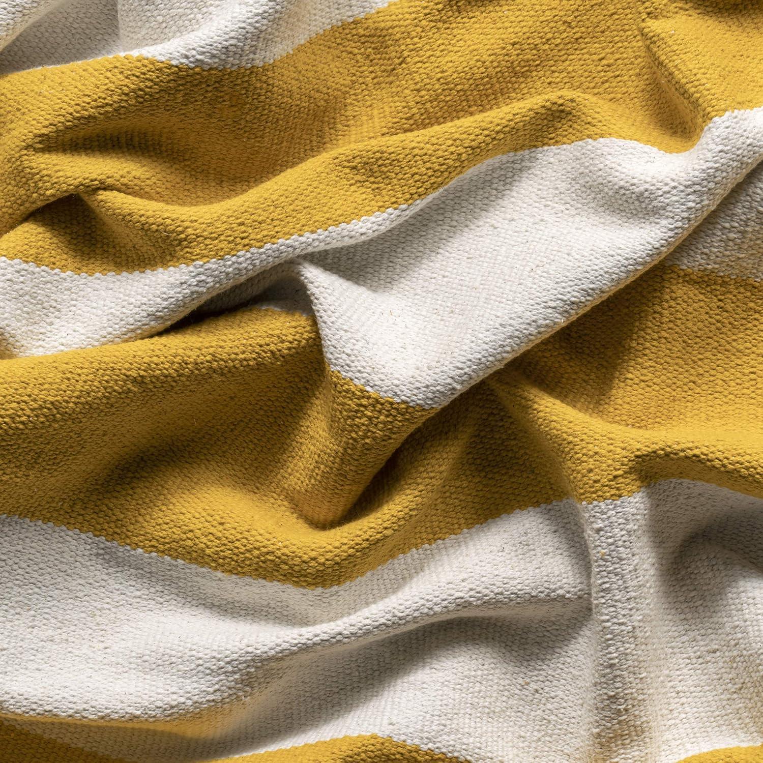 Sleek Yellow Stripe Tufted Cotton Area Rug 9' x 12'